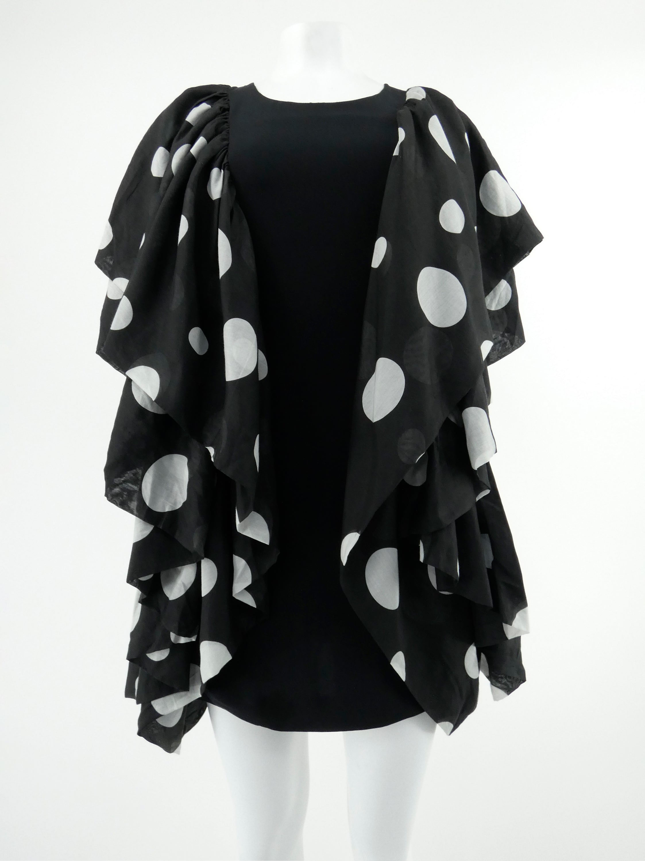 Black Silk Mini Dress With Polka-Dot Ruffled Sleeves
