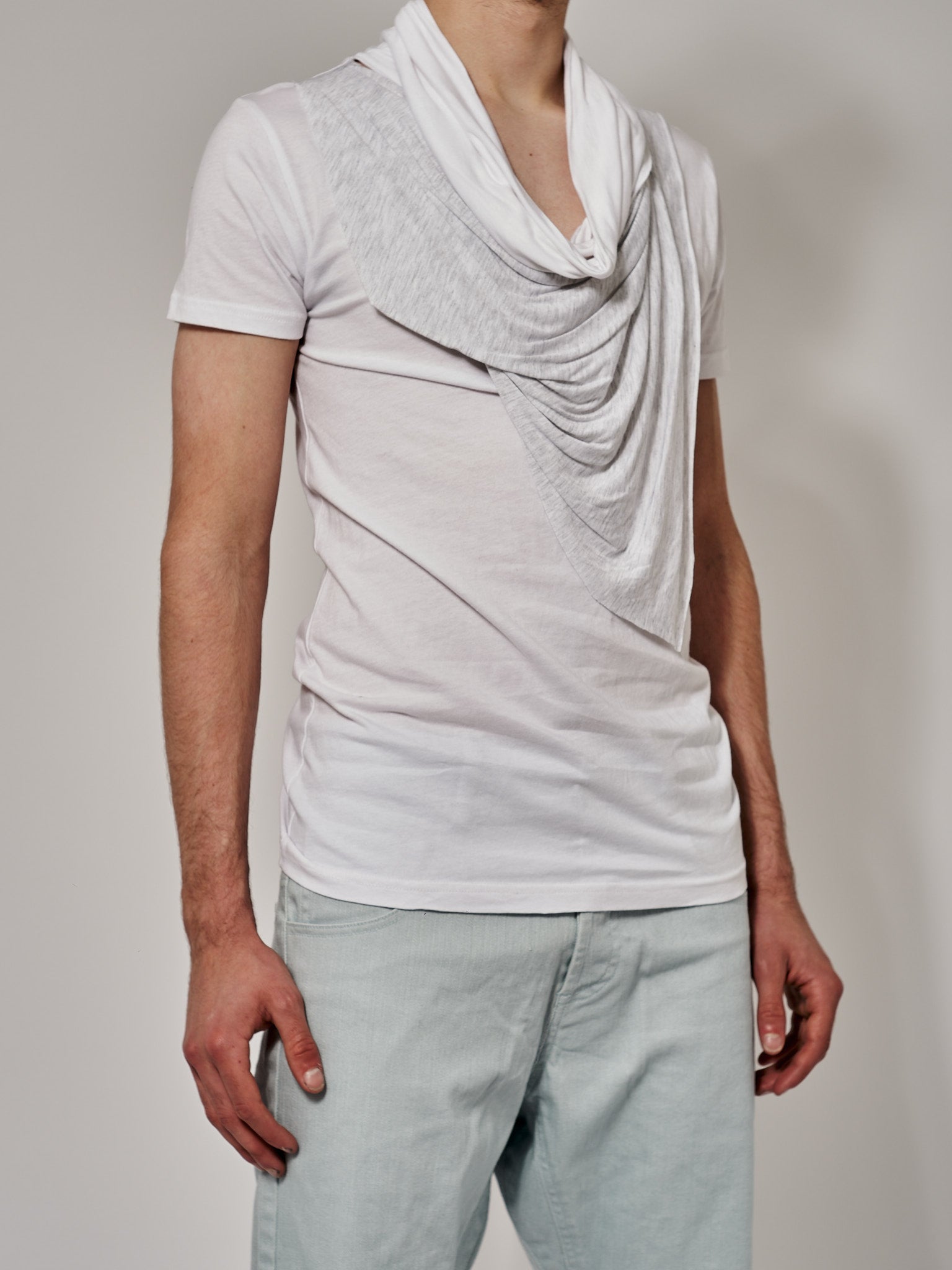 White And Light Grey Swoop Layered T-Shirt