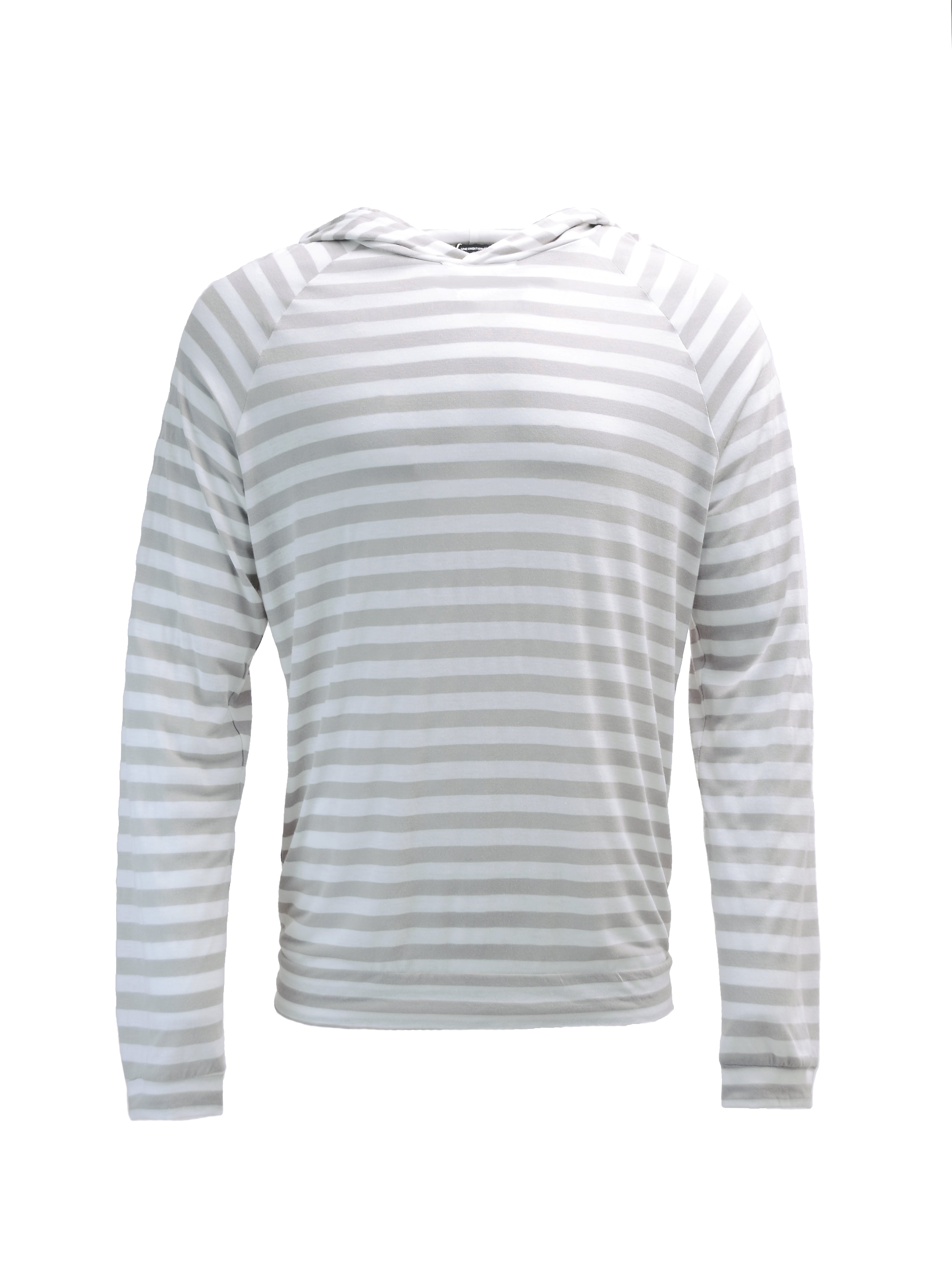 WHITE AND GREY STRIPED HOODIE TOP