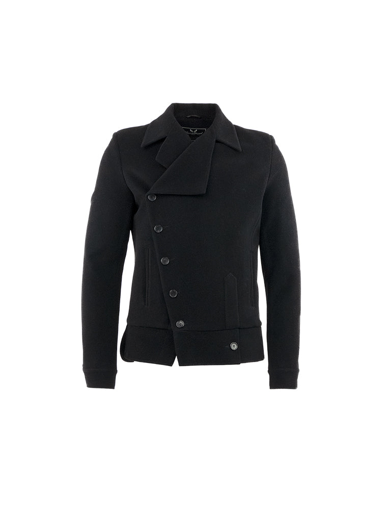 Asymmetric Button Up Wool Jacket in Black