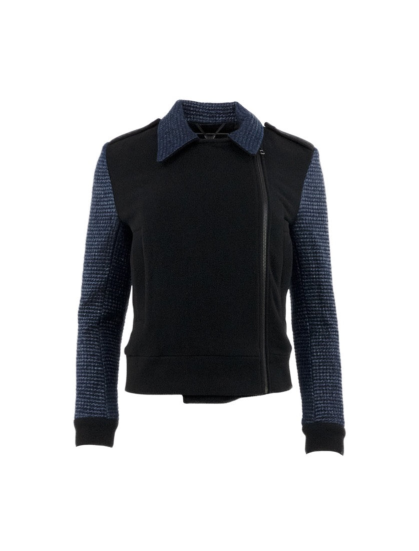 BLACK JACKET WITH BLUE WOVEN SLEEVES