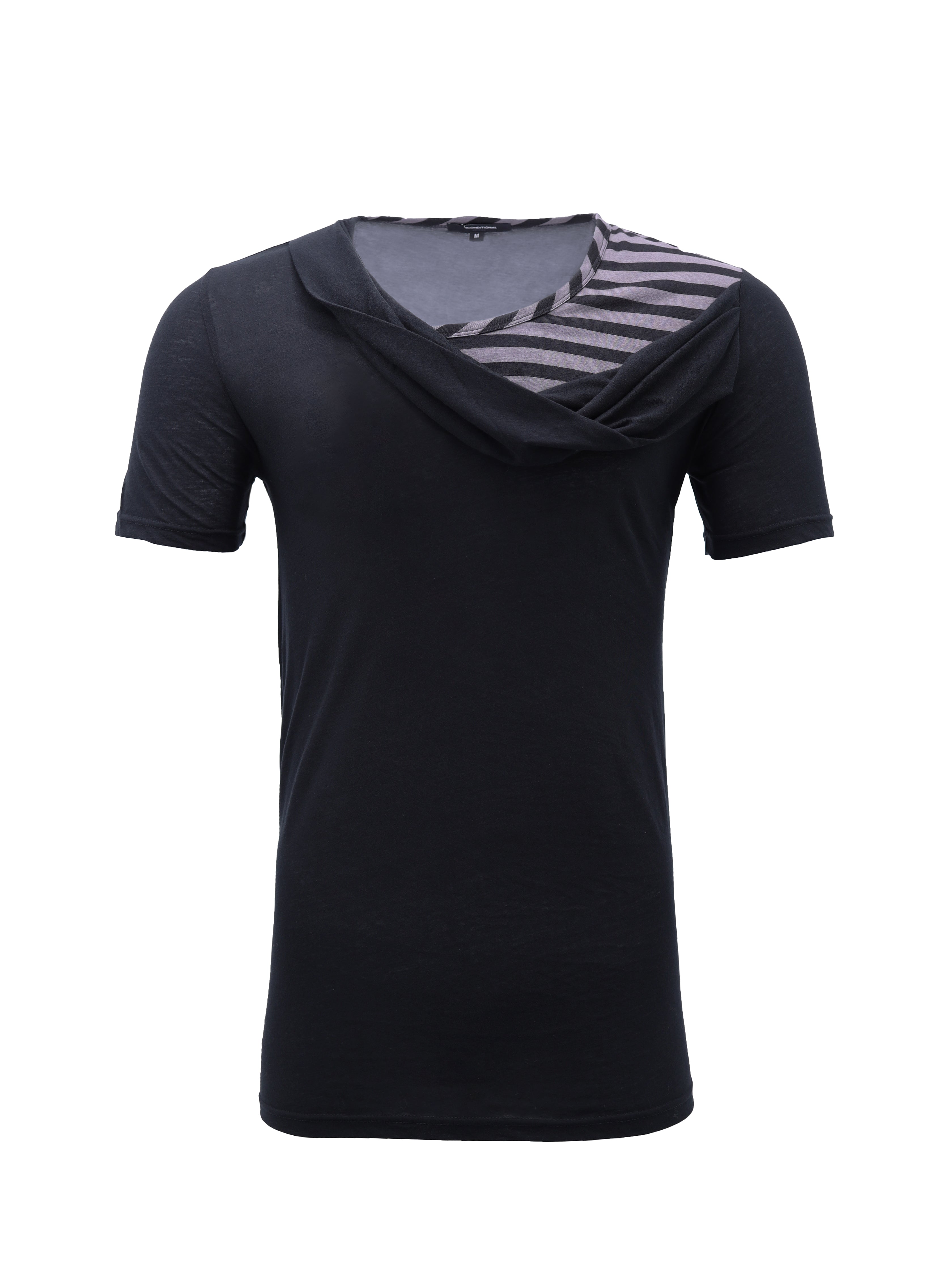 BLACK AND STRIPED SWOOP LAYERED T-SHIRT