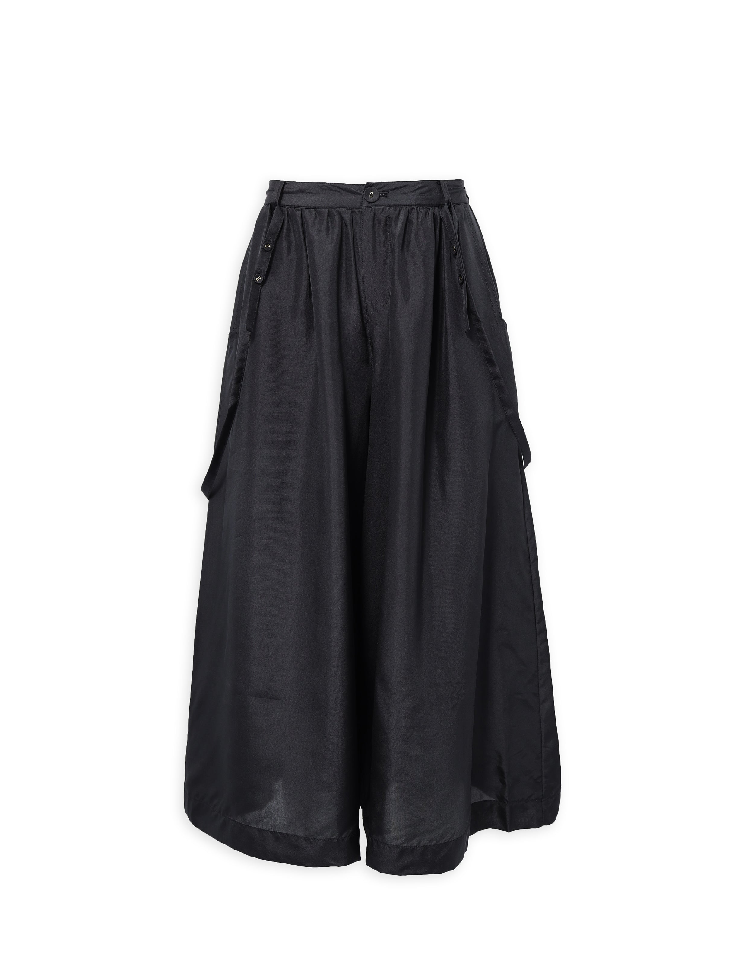 Black 3/4 Length Silk Wide Leg Trousers