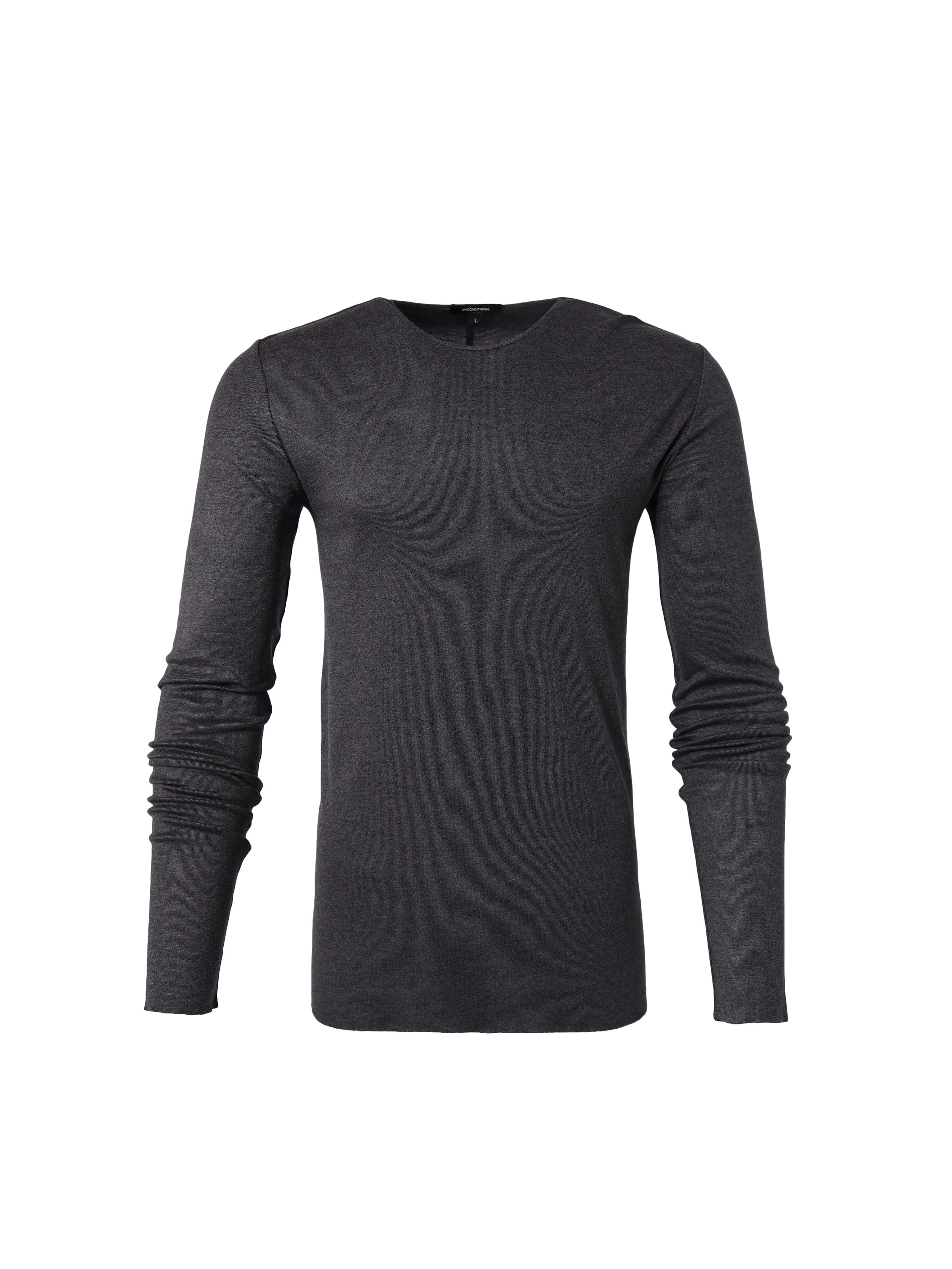 Charcoal Grey Long Sleeved Silk Blend T-Shirt