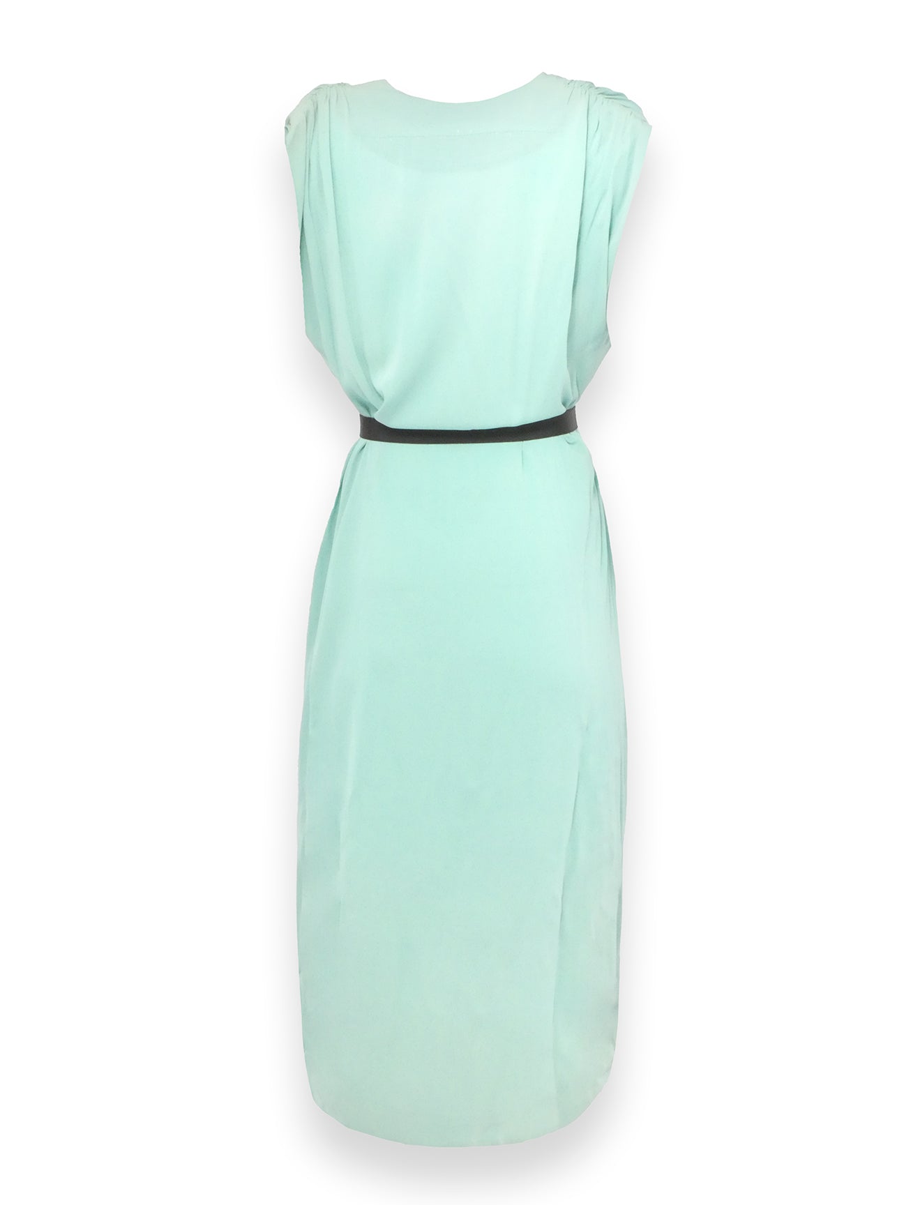 Mint Green Sleevless Dress with Black Button Up Details