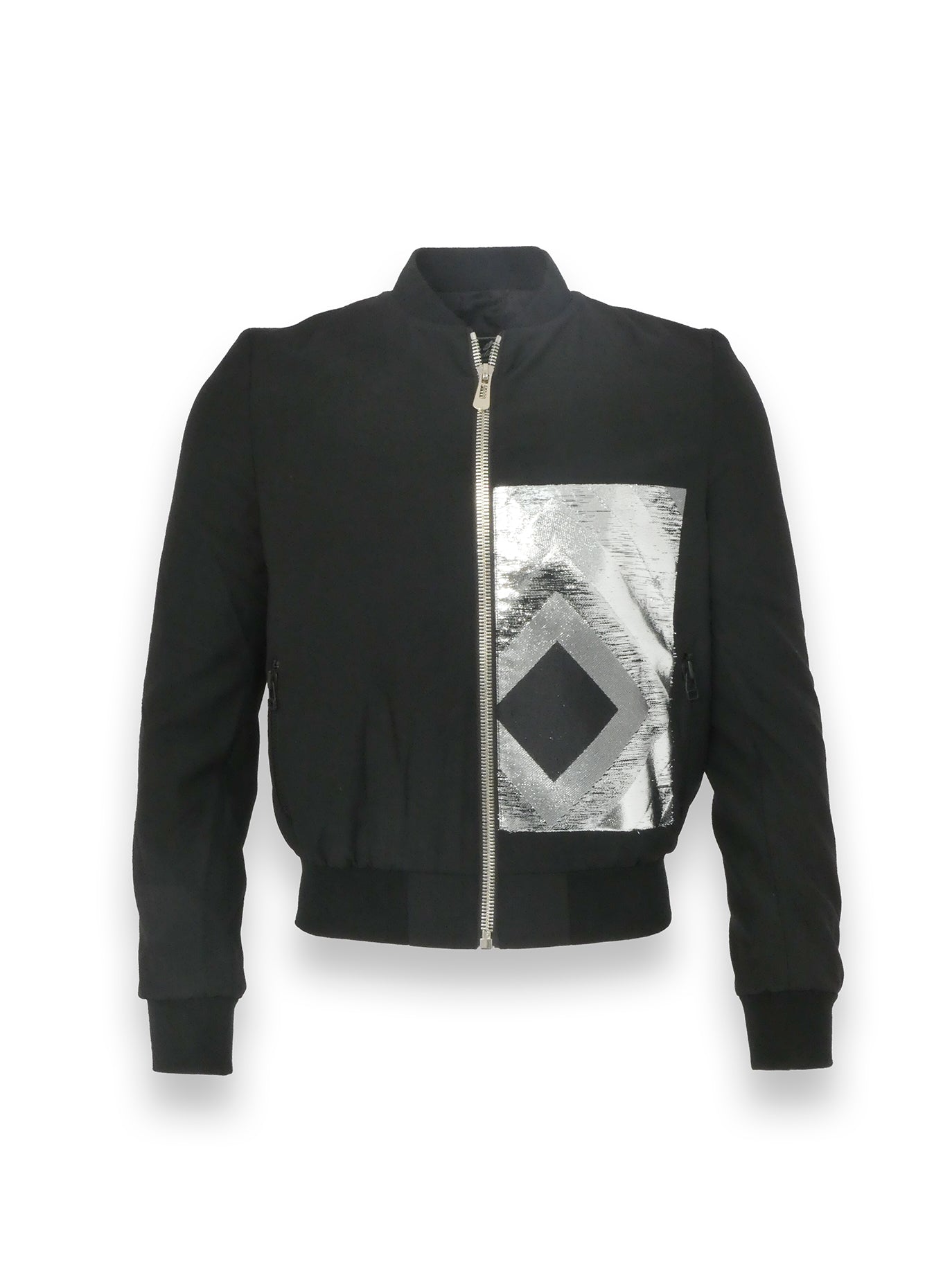 Black and Silver Detailed Bomber Jacket