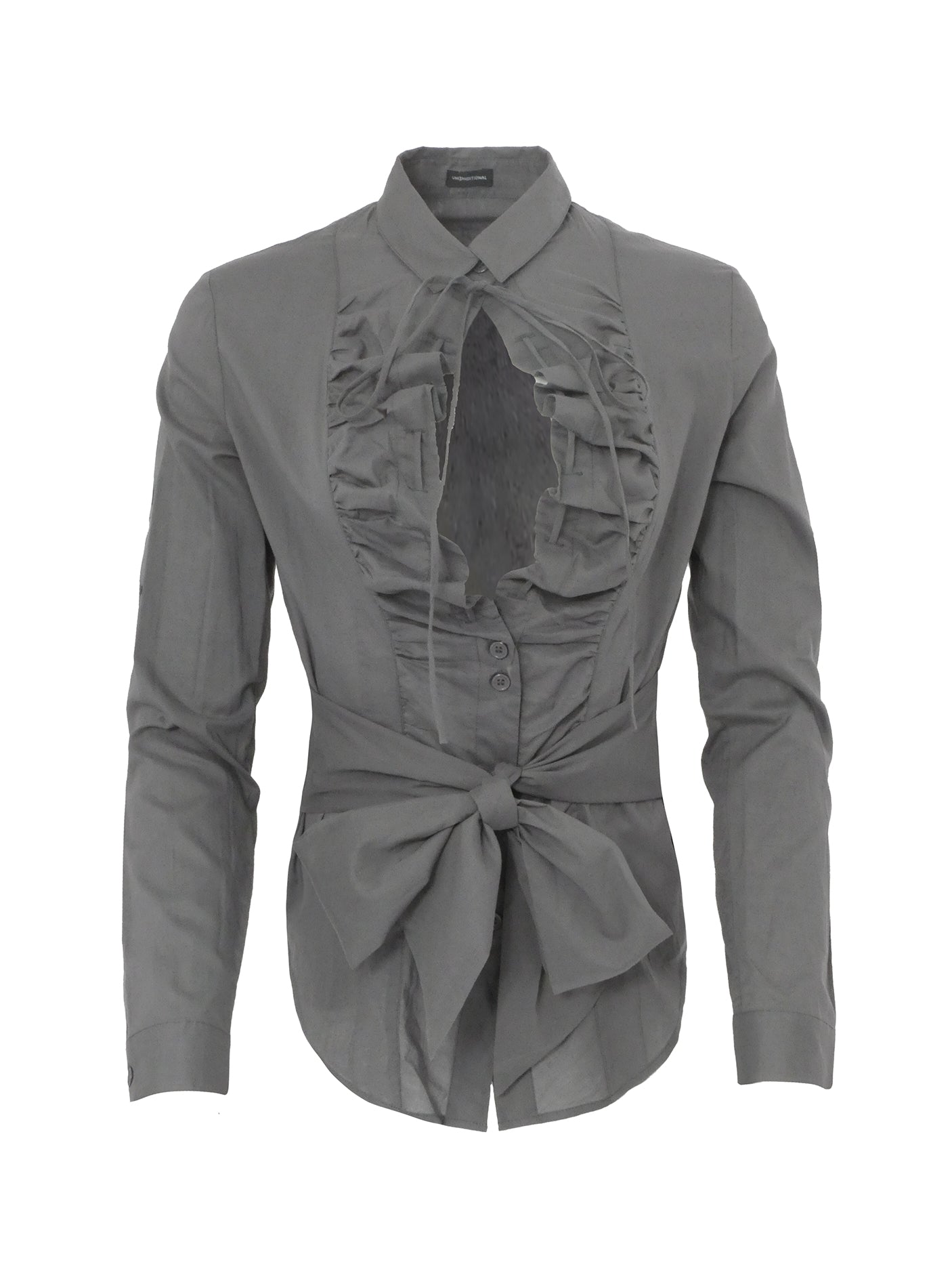 Women's Grey Shirt with Ruffled Details
