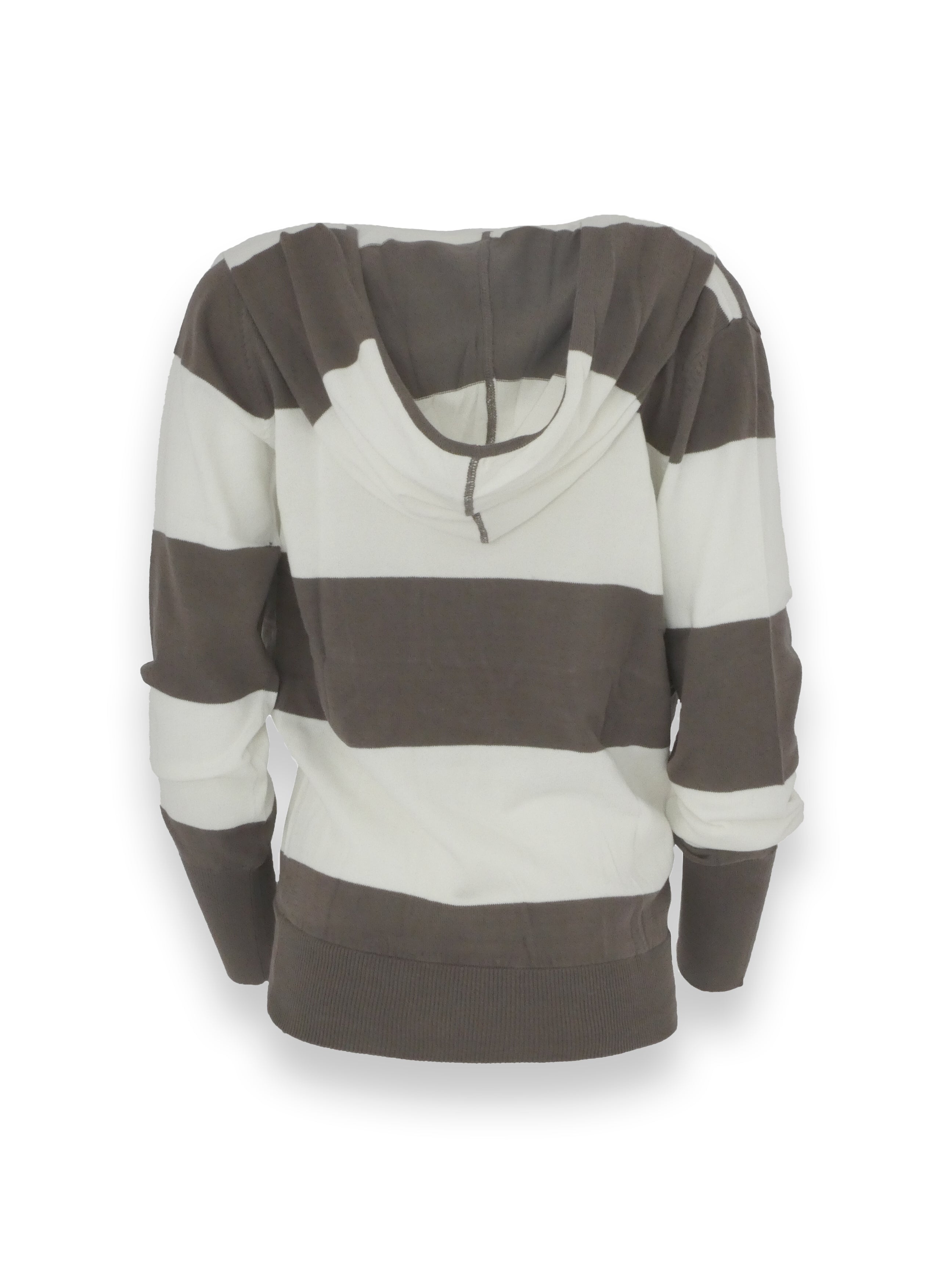 Grey And White Striped Jumper With Deep V Neck