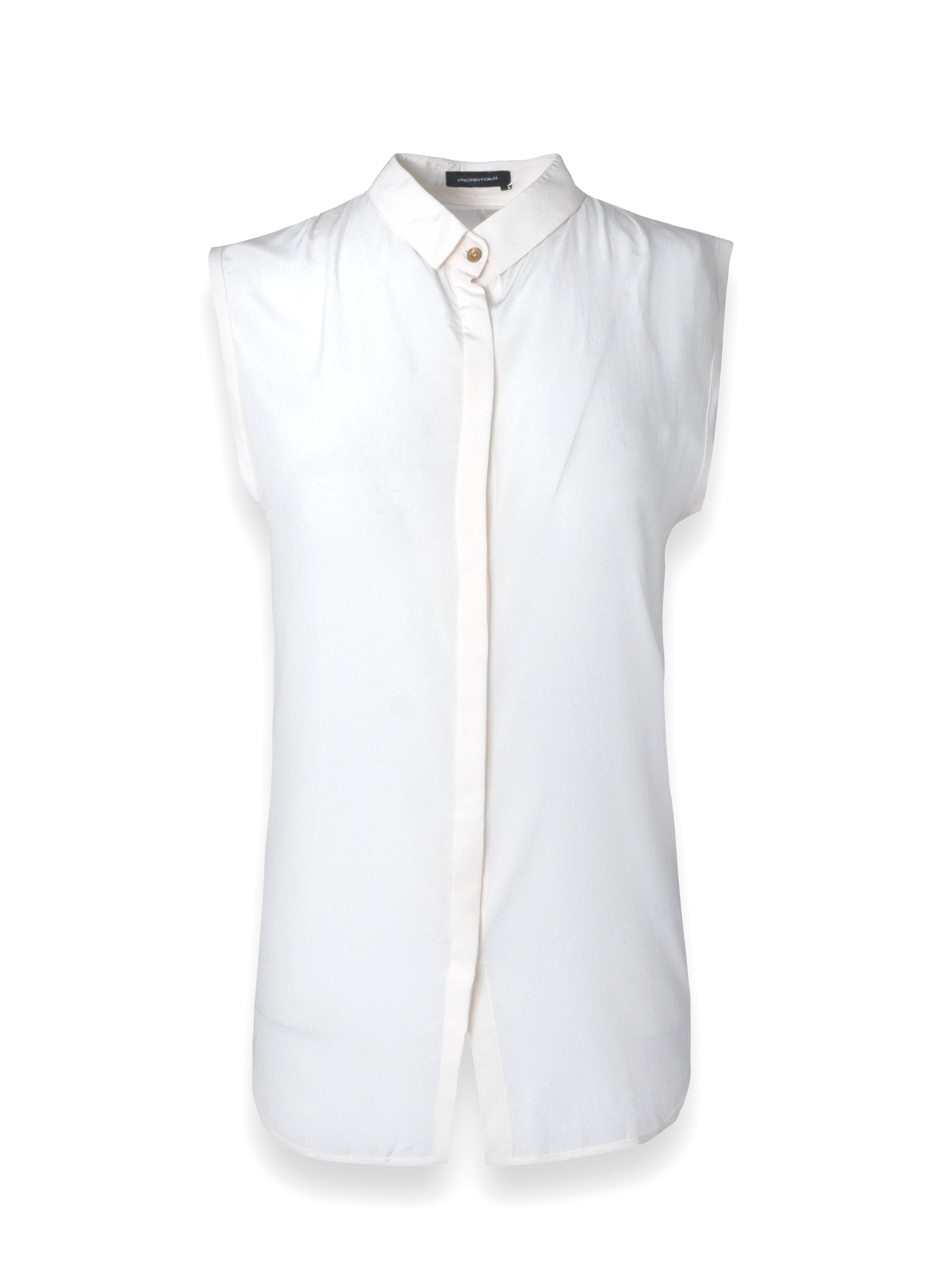 Sleeveless White Button Up Blouse With Cut Out Detail