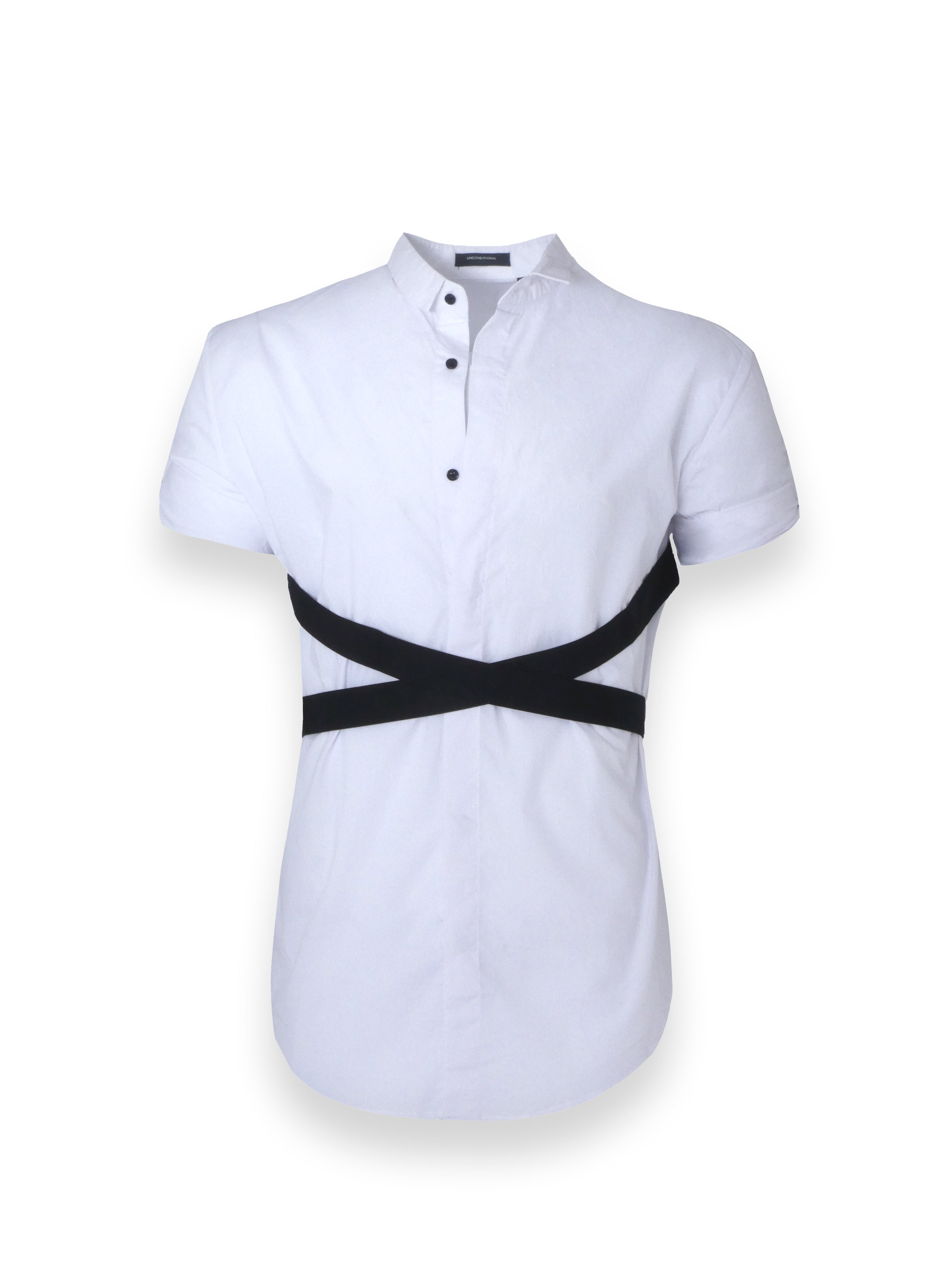 White Shirt With Black Button Up Straps