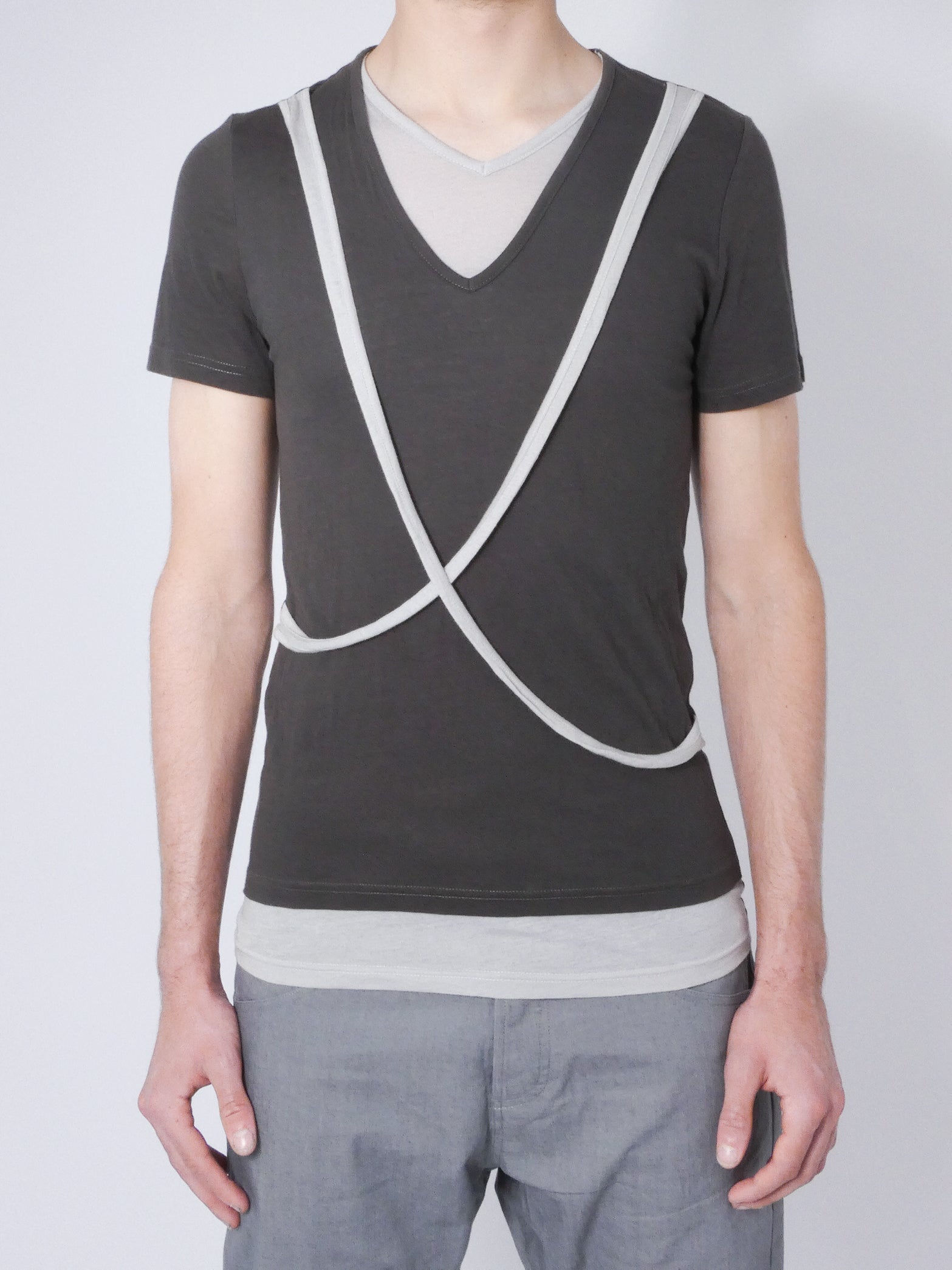 Black Layered T-Shirt With Grey Straps