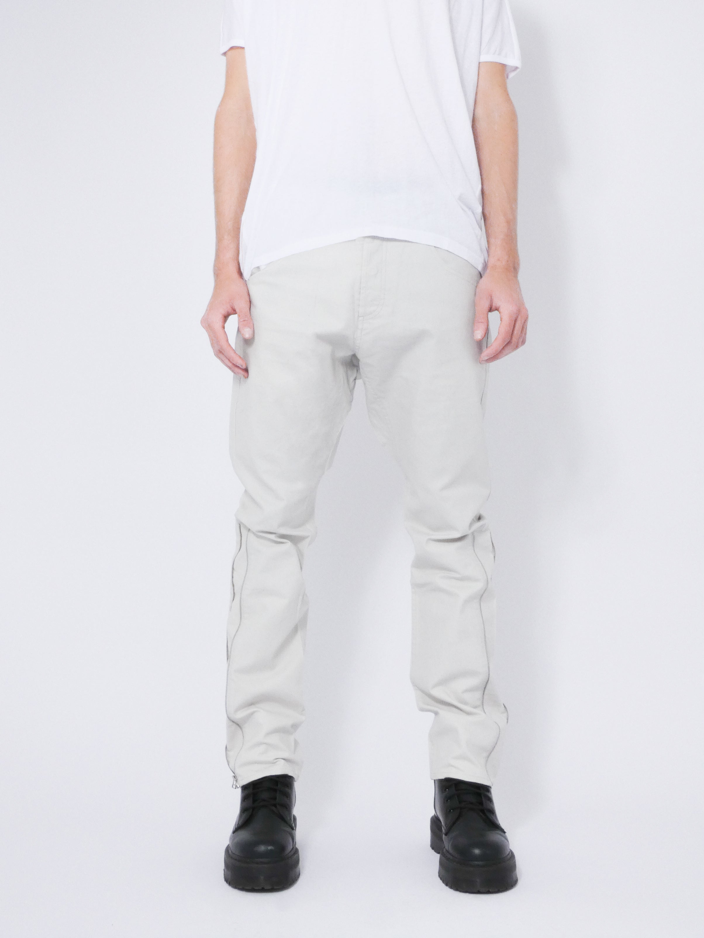 Cream Jeans With Side Zips