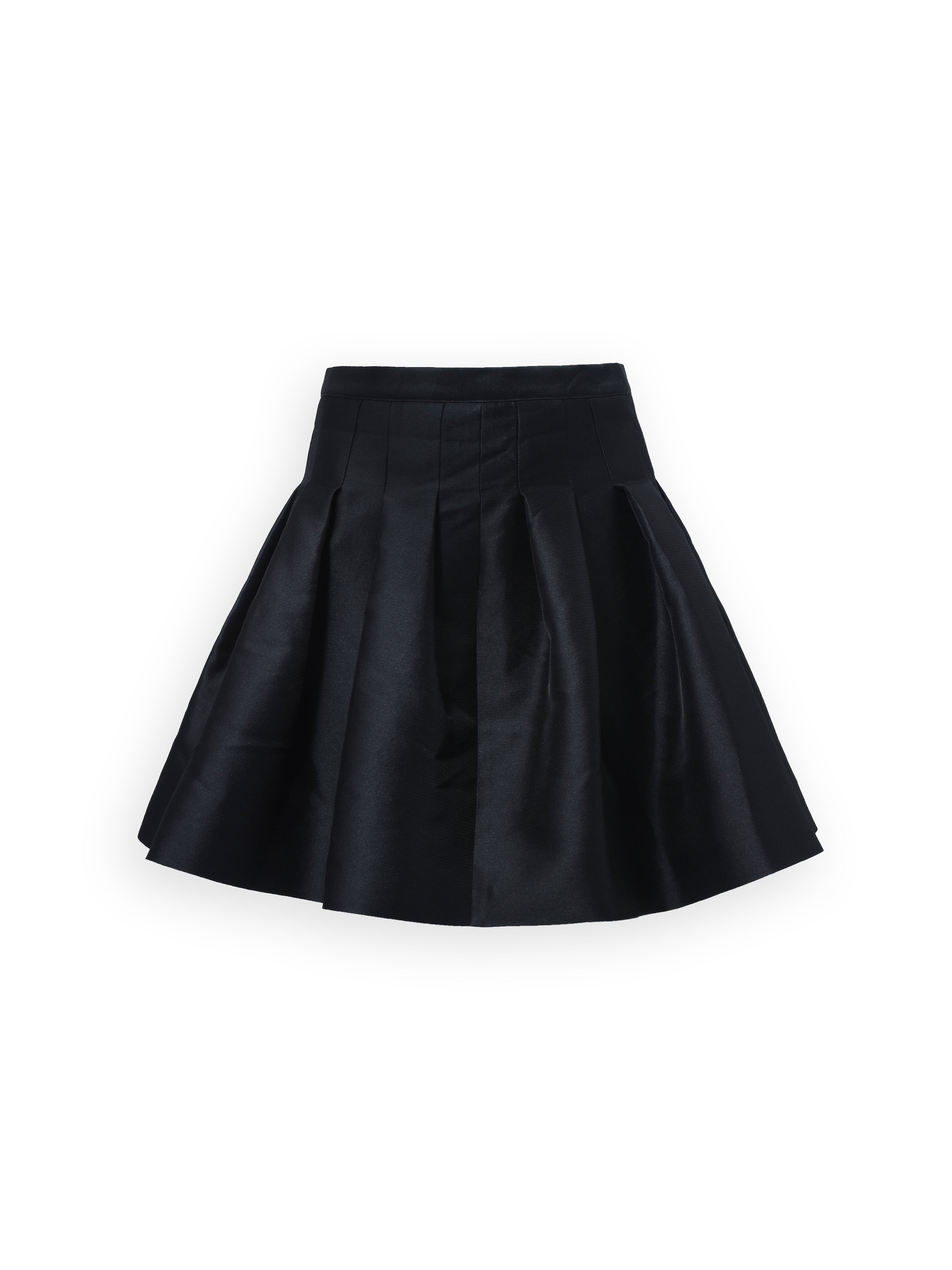 Black High Waist Box Pleated Short Bell Skirt