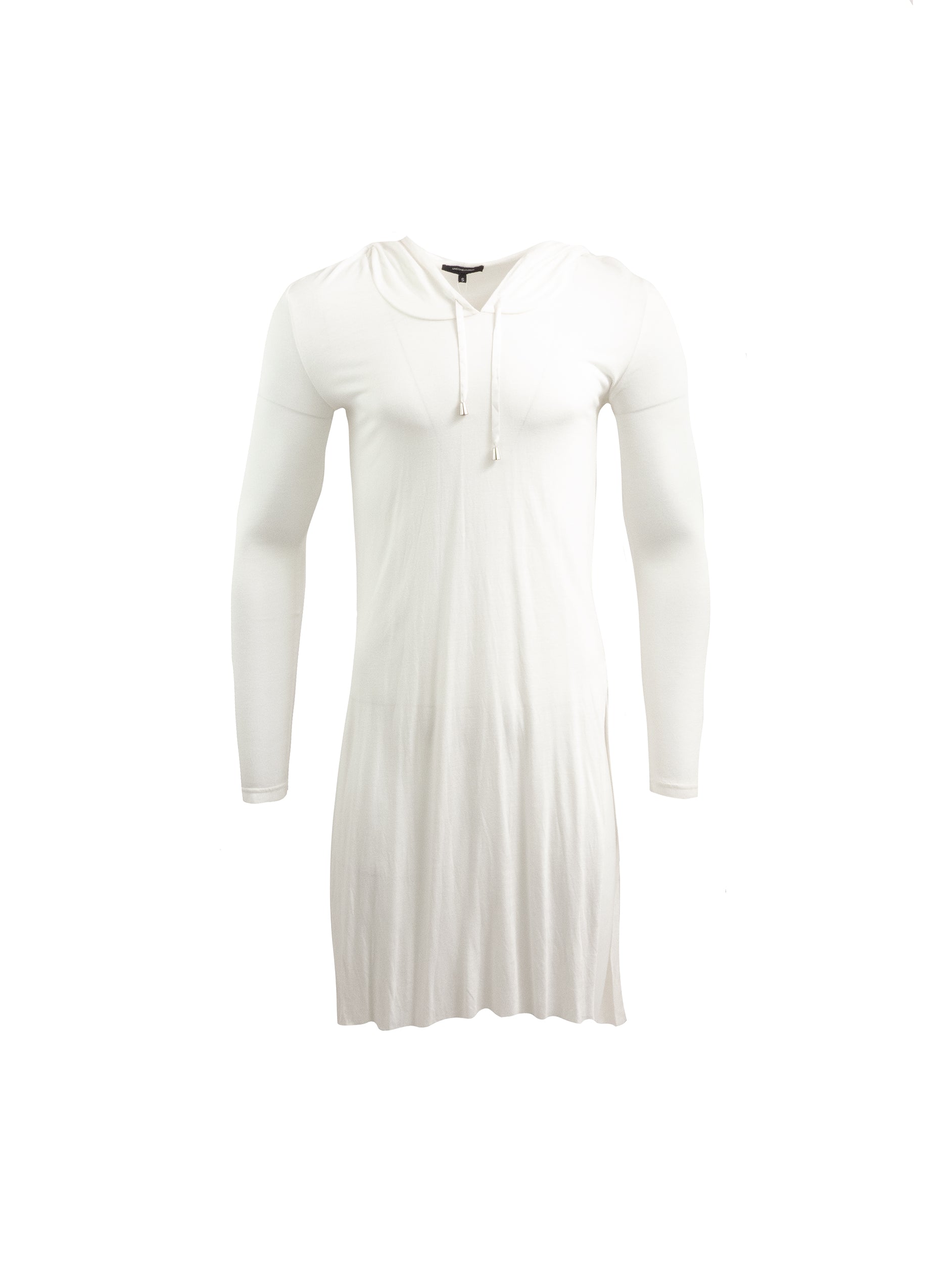 WHITE RAYON JERSEY HOODED DRESS