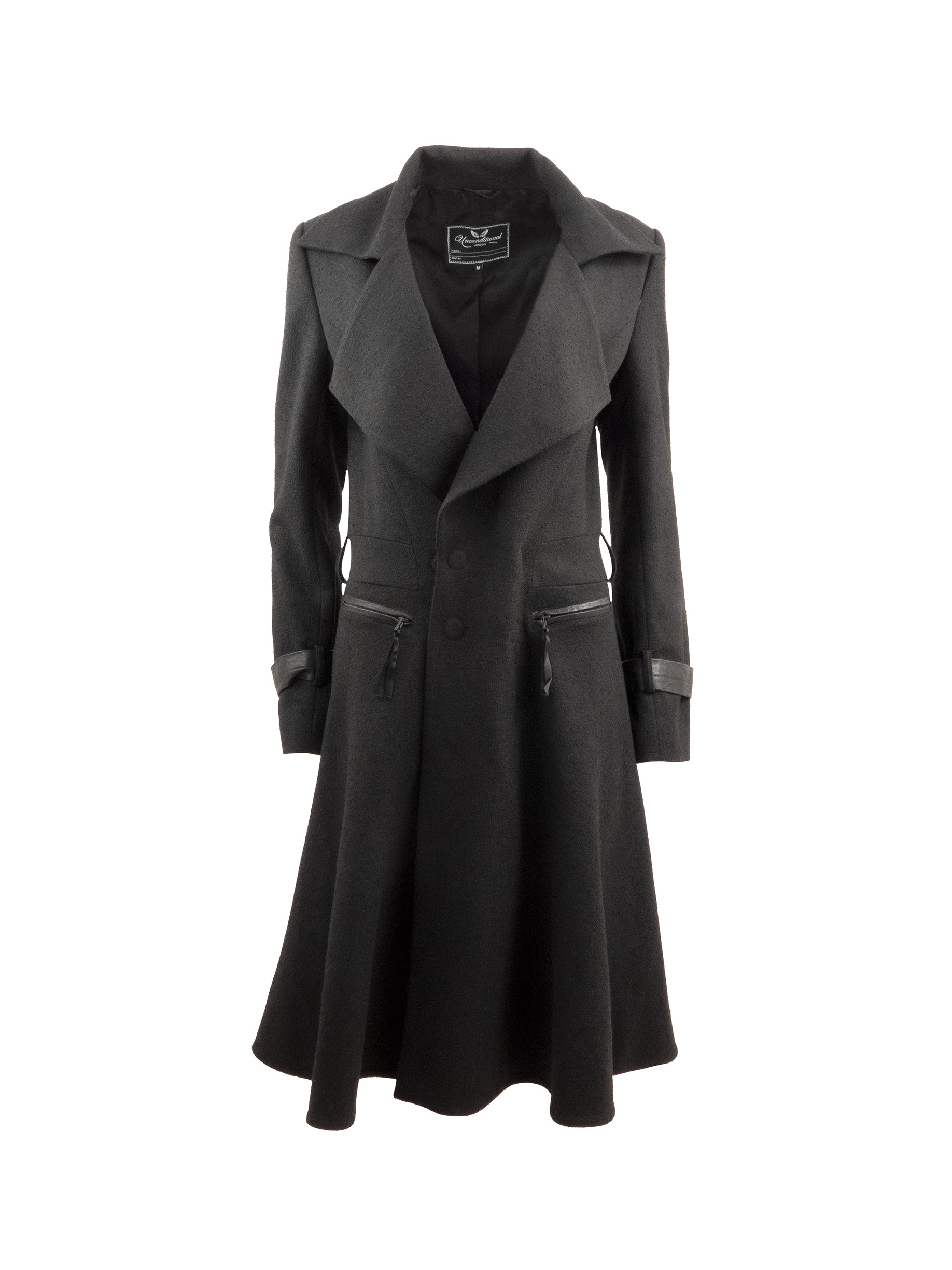 LOW DOUBLE BREASTED WOOL COAT WITH LEATHER DETAILING