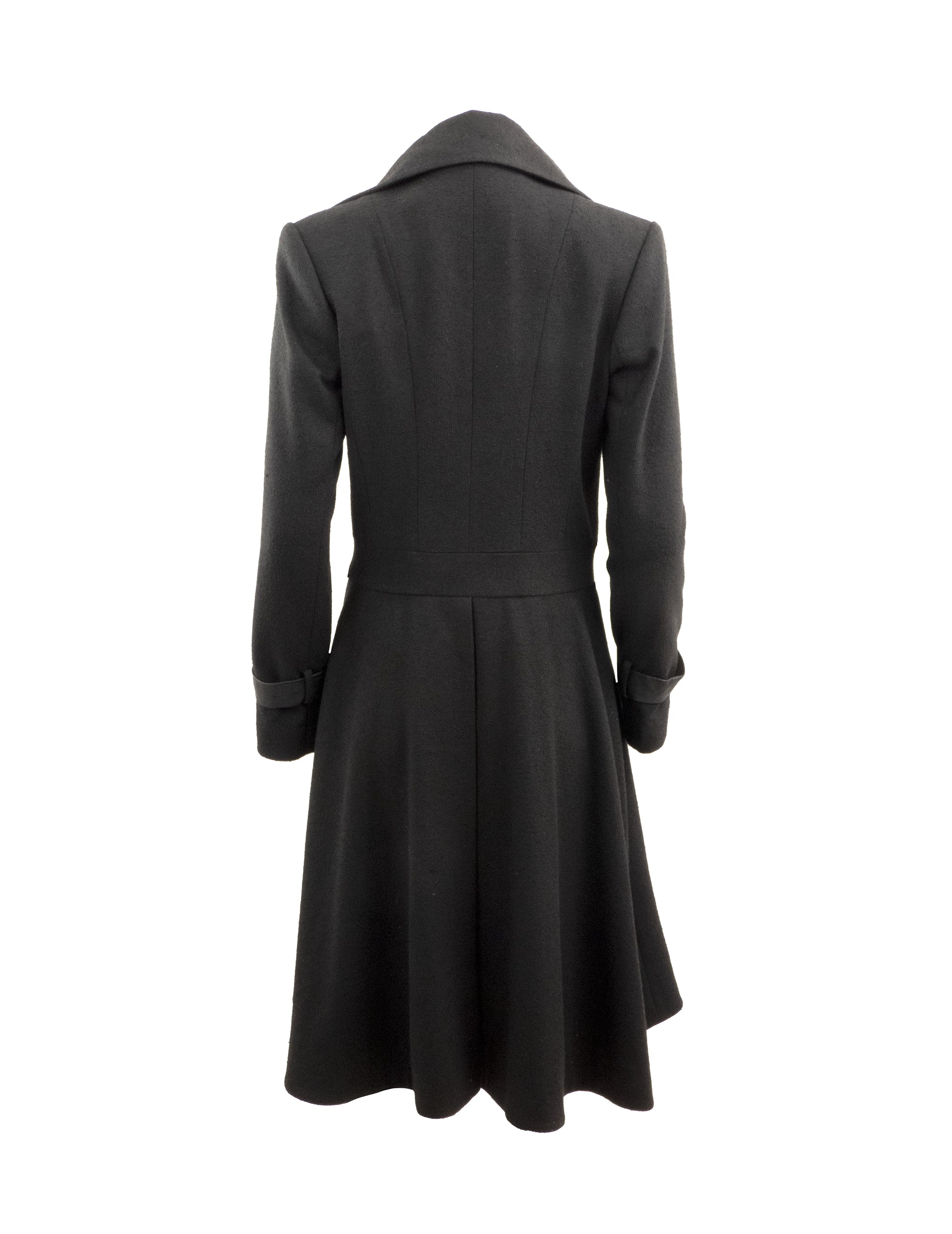 LOW DOUBLE BREASTED WOOL COAT WITH LEATHER DETAILING