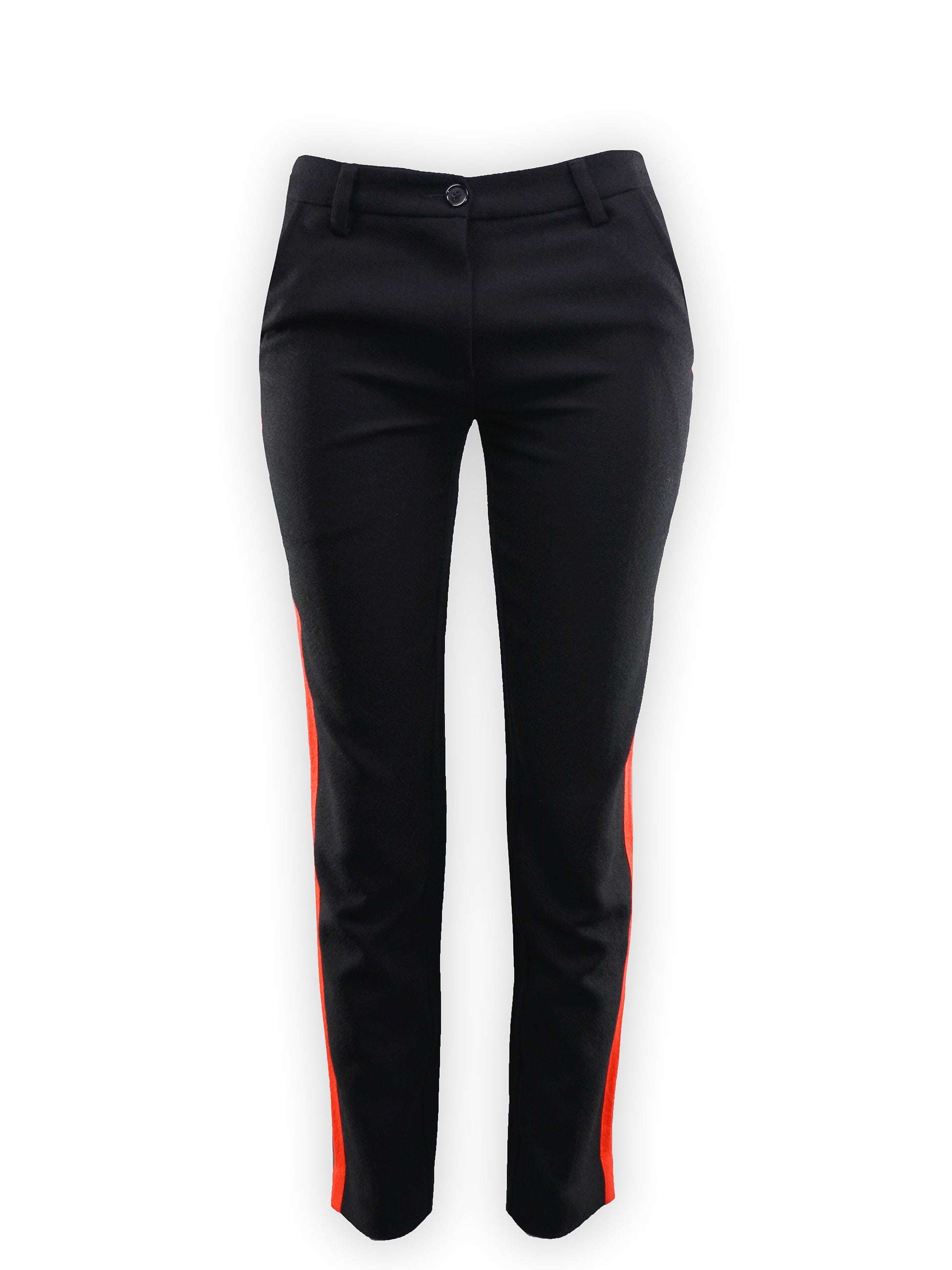 BLACK CIGARETTE TROUSERS WITH RED STRIPE