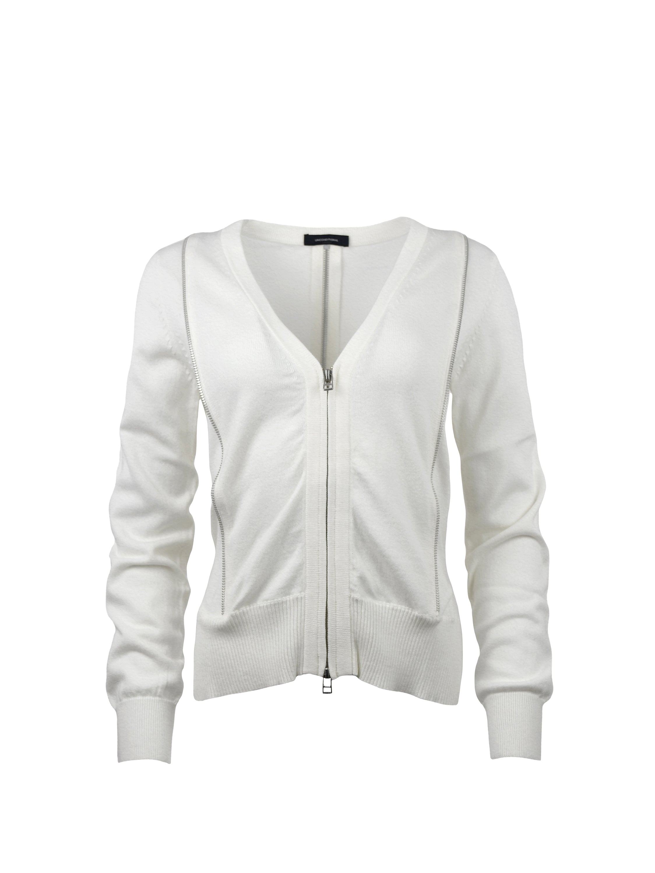 WHITE CARDIGAN WITH SILVER ZIP DETAILS