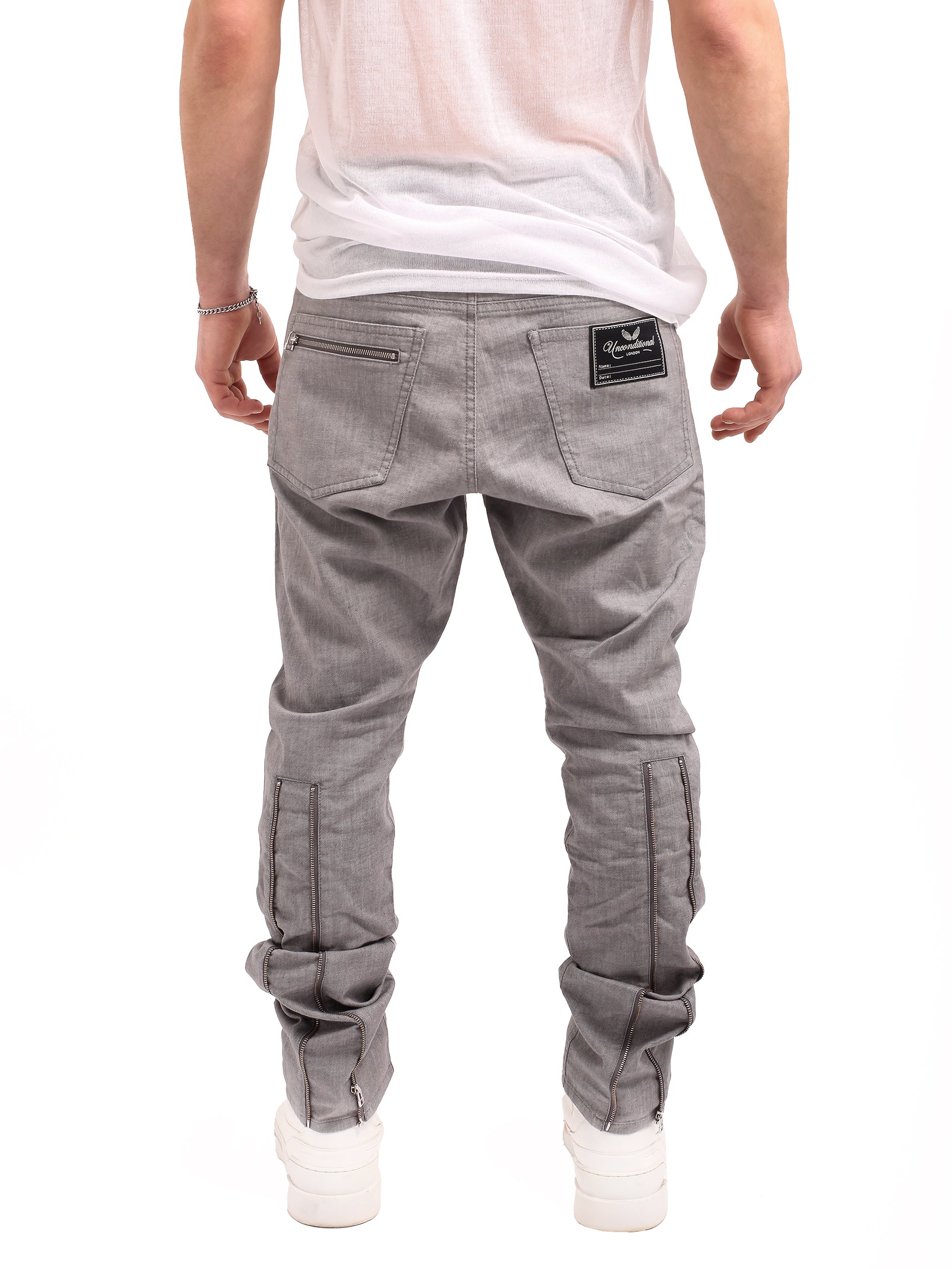 GREY STRAIGHT LEG JEANS WITH ZIP DETAIL