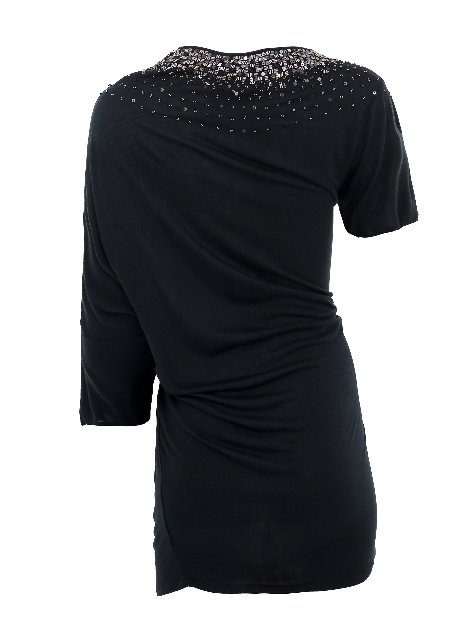 BLACK SEQUIN DRESS WITH ASYMMETRIC SLEEVES