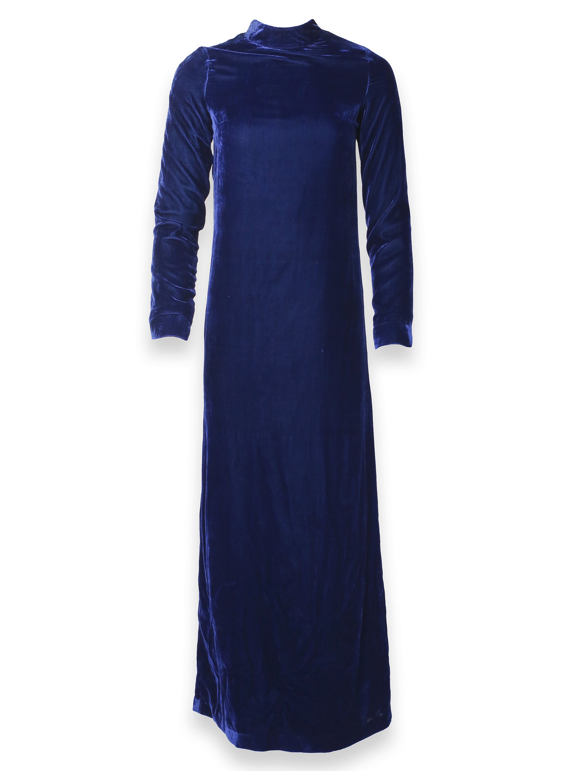 Blue Velvet Long Sleeve High Neck Dress
