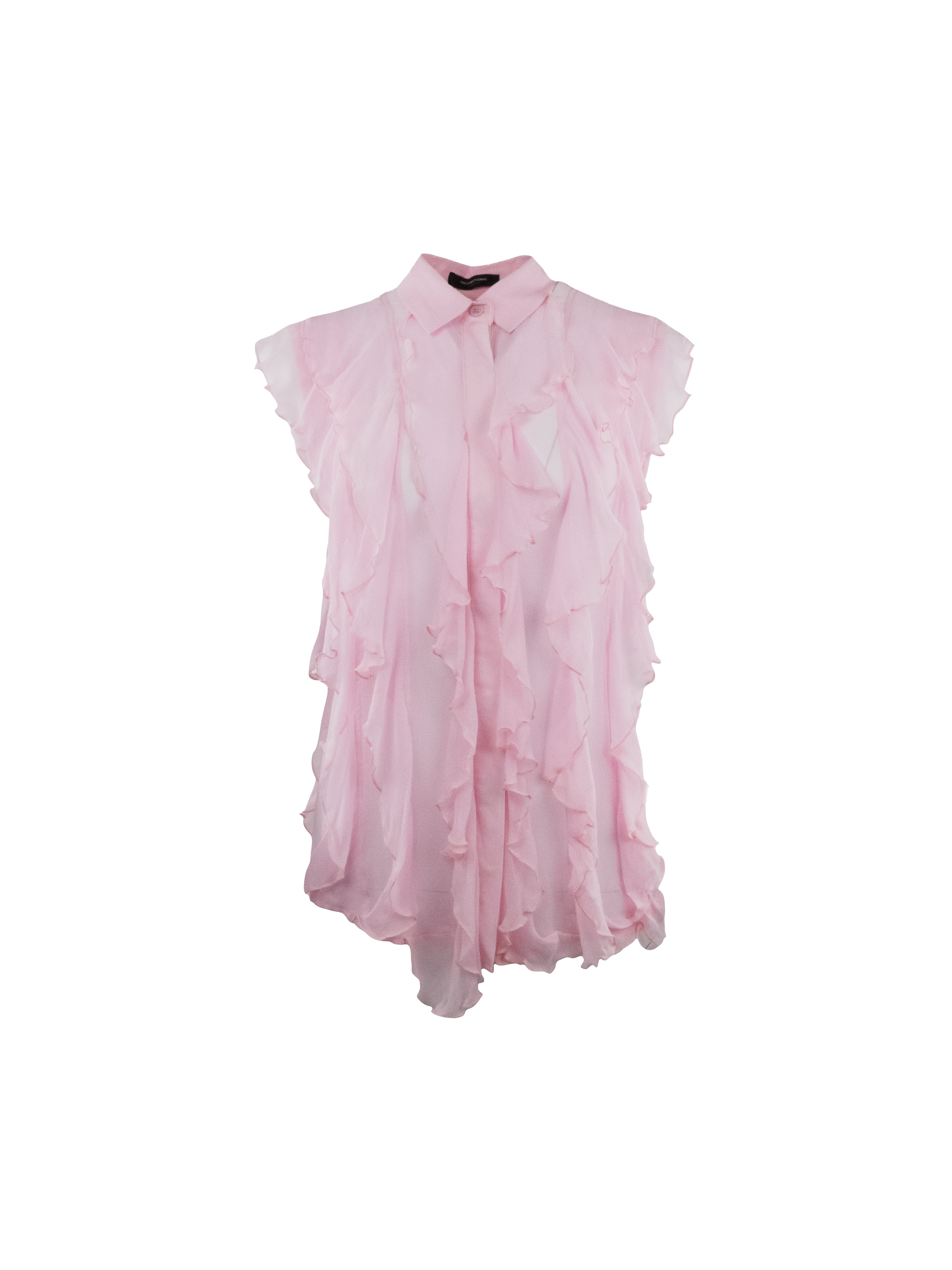 PALE PINK FRILLED LONG SLEEVELESS BLOUSE