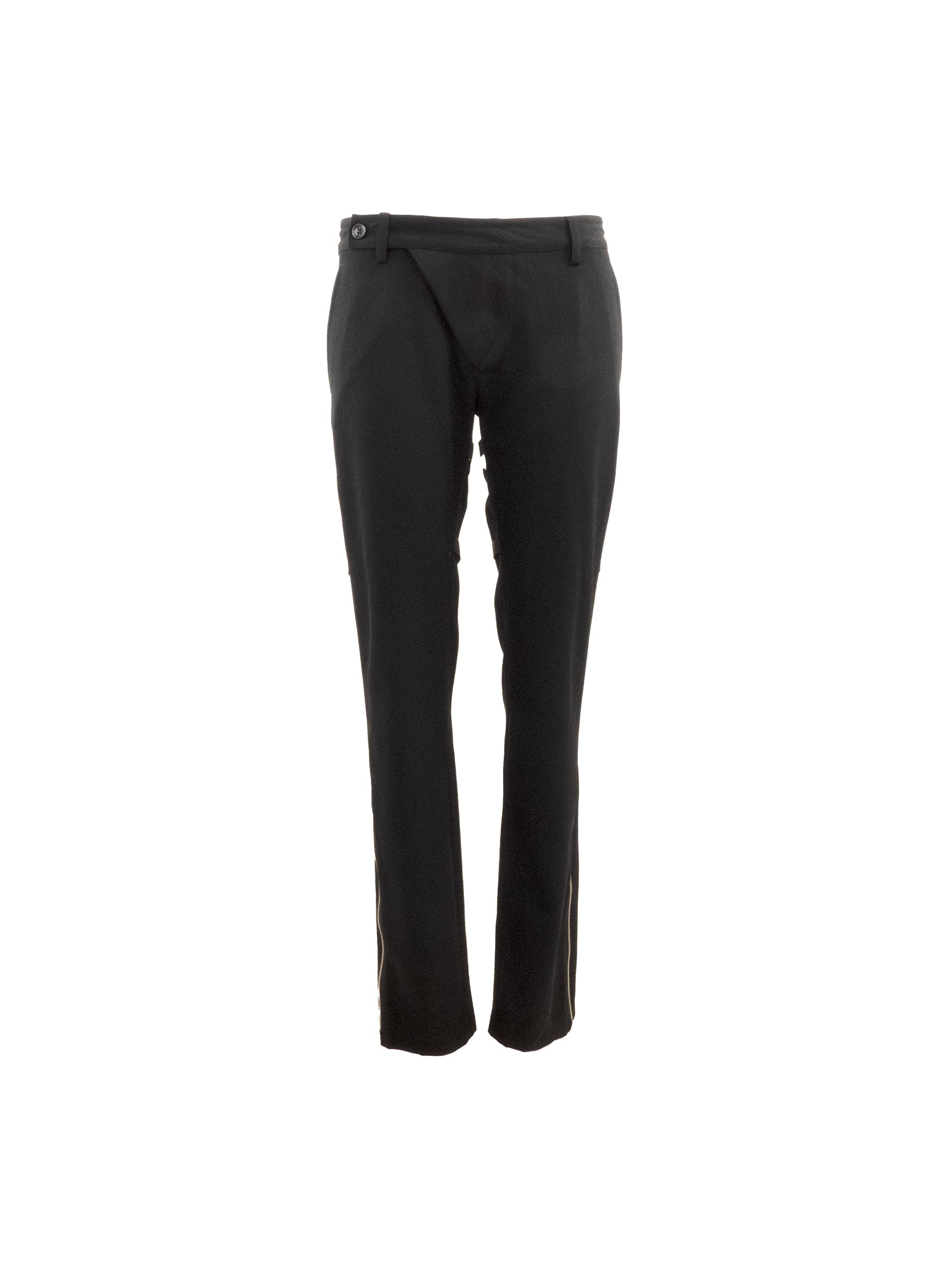 BLACK BUTTONED ZIPPED TROUSERS WITH BONDAGE STRAP