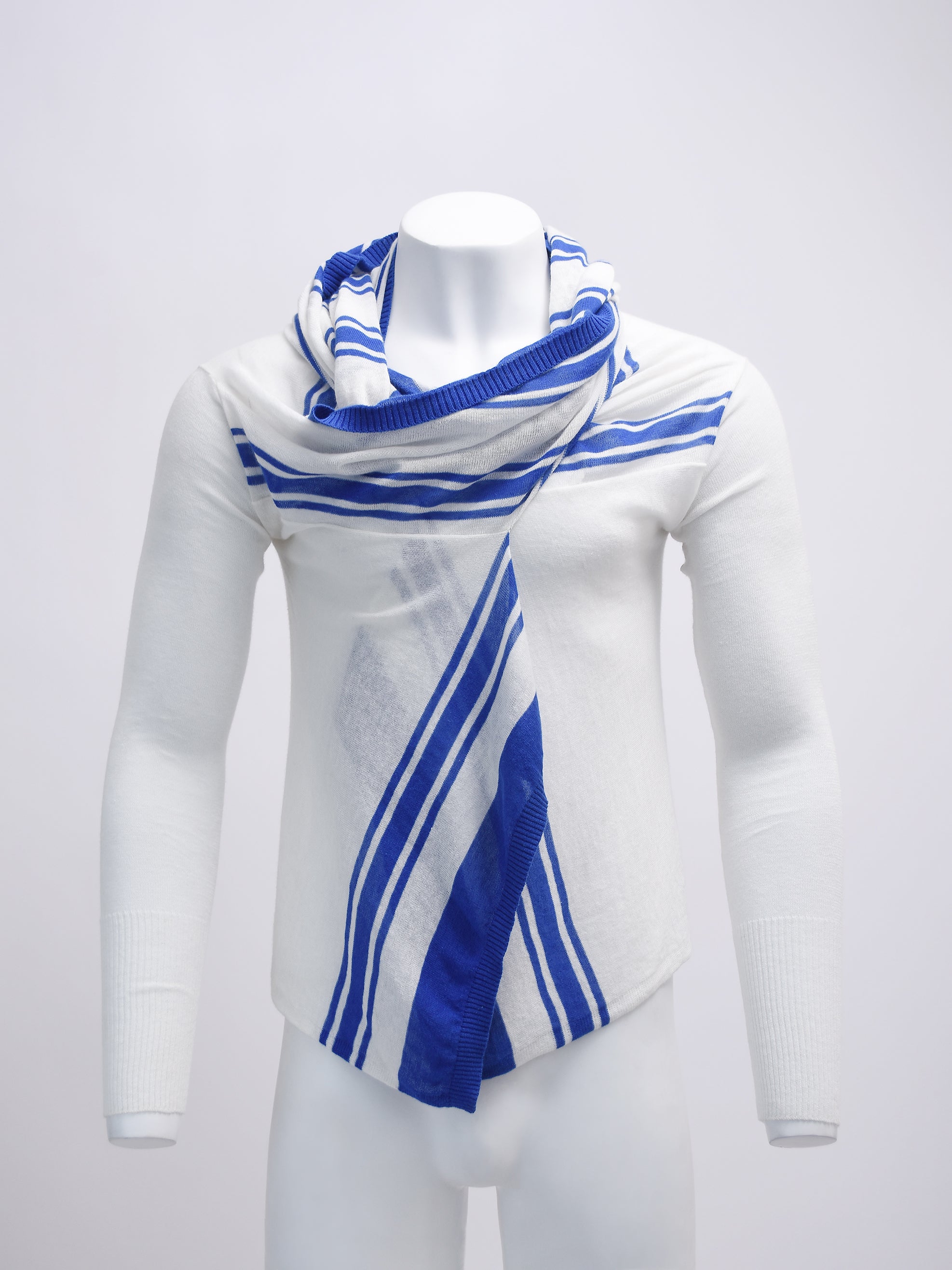 WHITE AND BLUE WATERFALL KNITTED CARDIGAN