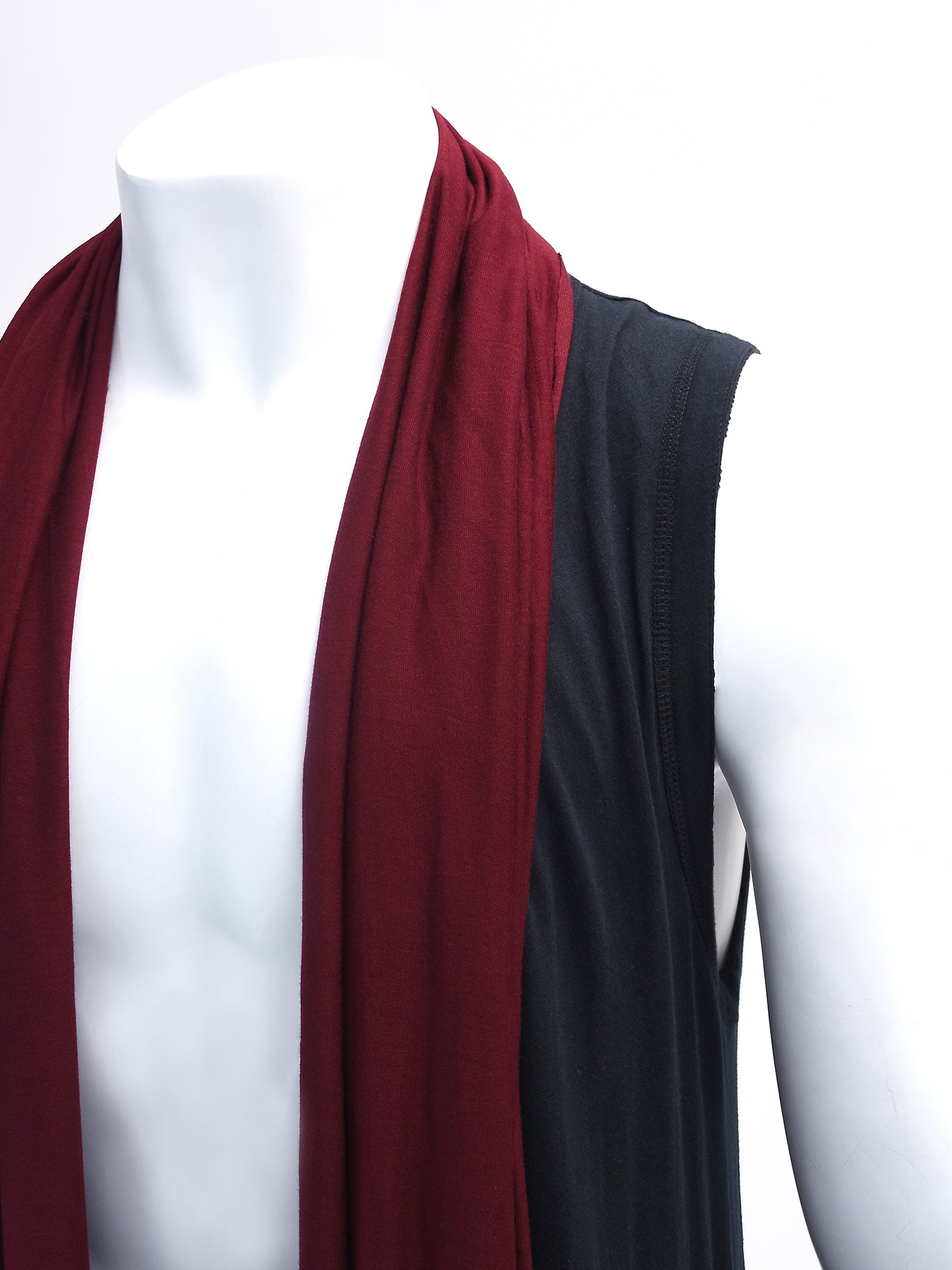 BLACK AND RED OPEN WATERFALL VEST