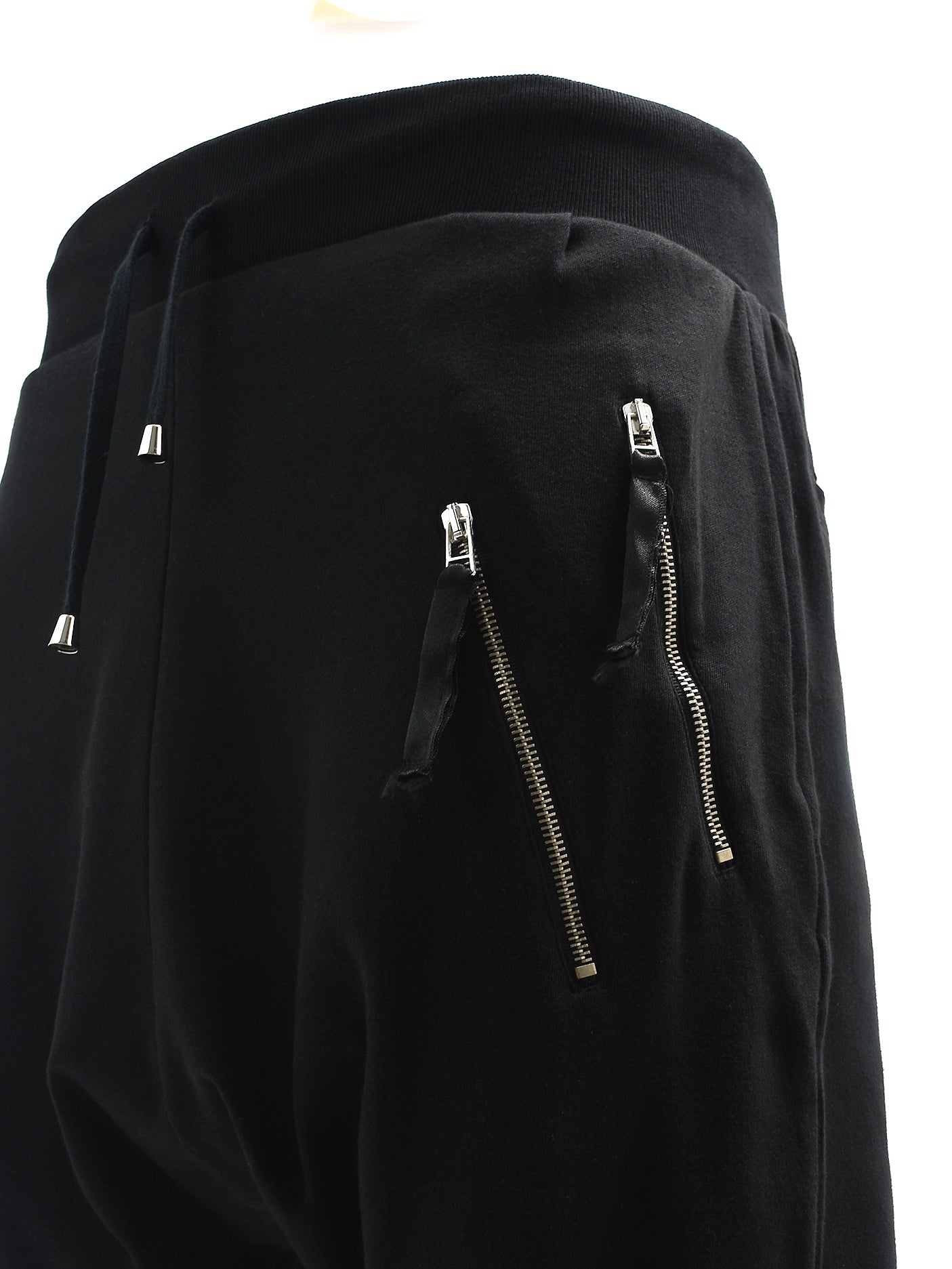 BLACK DROP CROTCH JOGGERS WITH DOUBLE ZIP