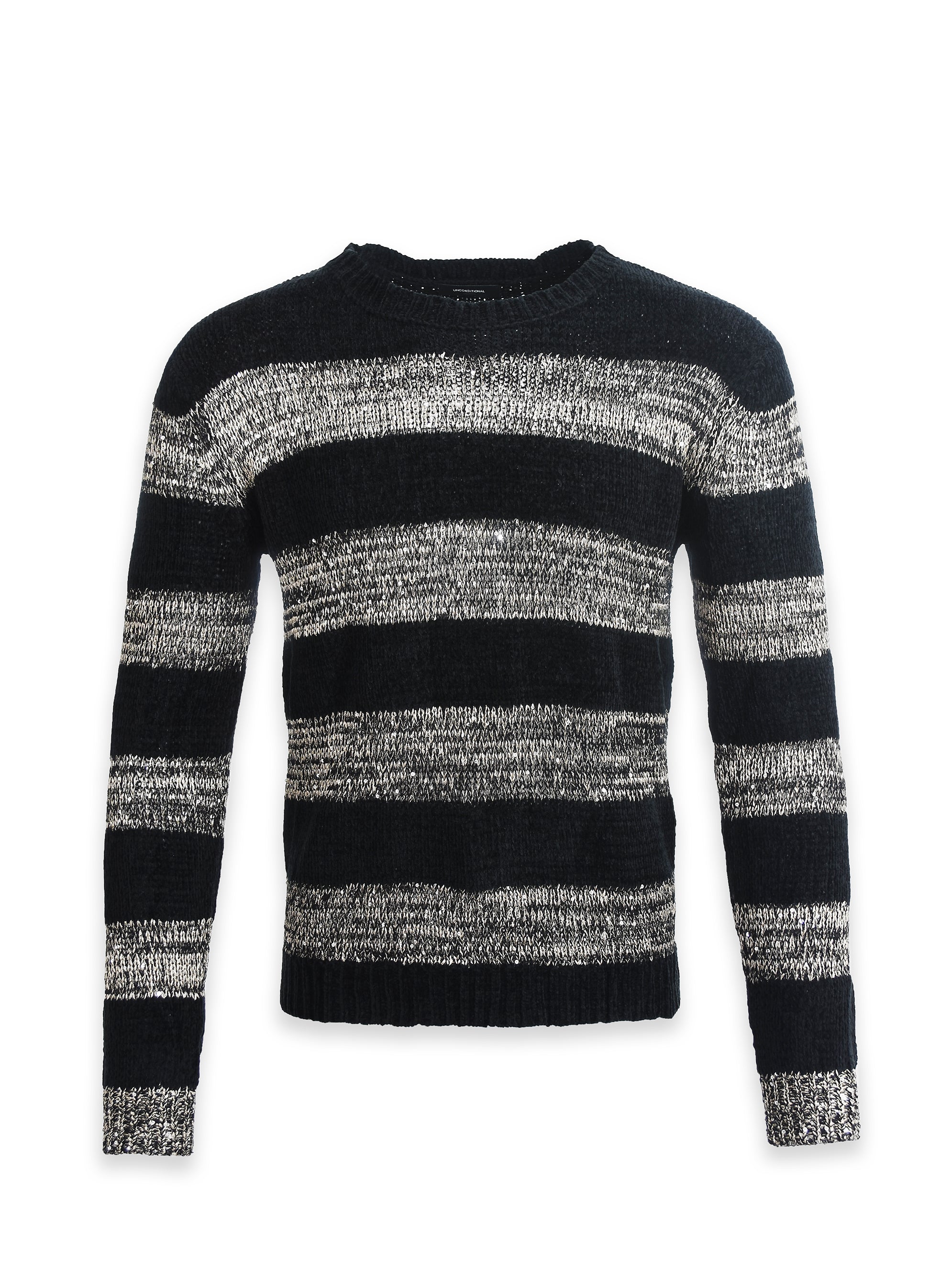 BLACK AND SILVER STRIPED KNITTED JUMPER