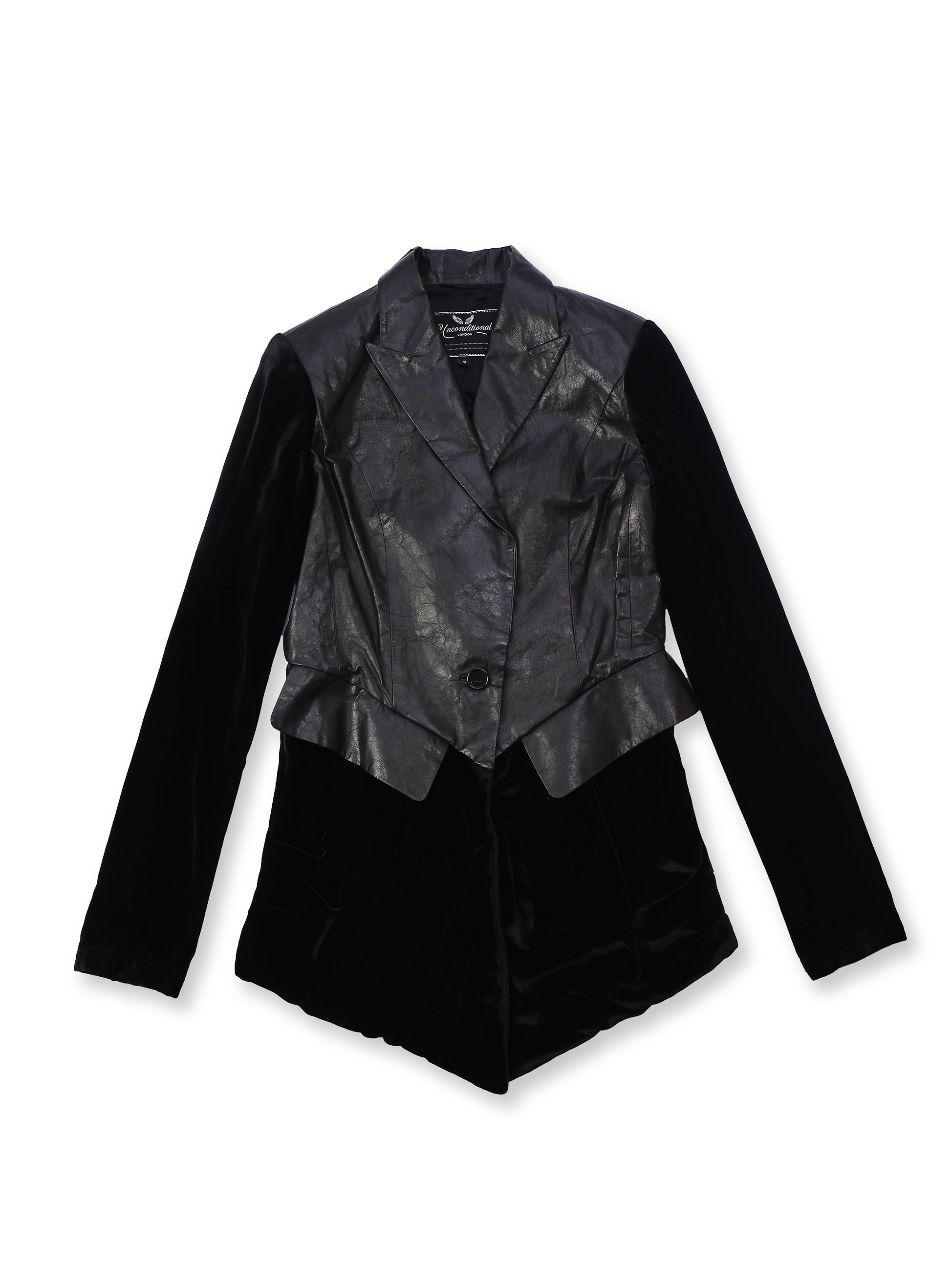 Black Velour Blazer With Leather Front