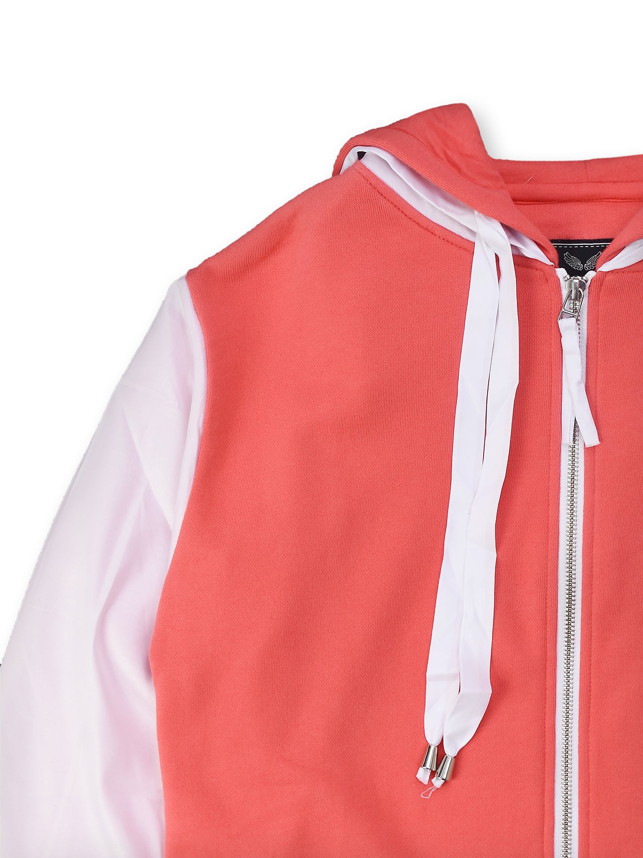 Coral And White Satin Zip-Up Hoodie
