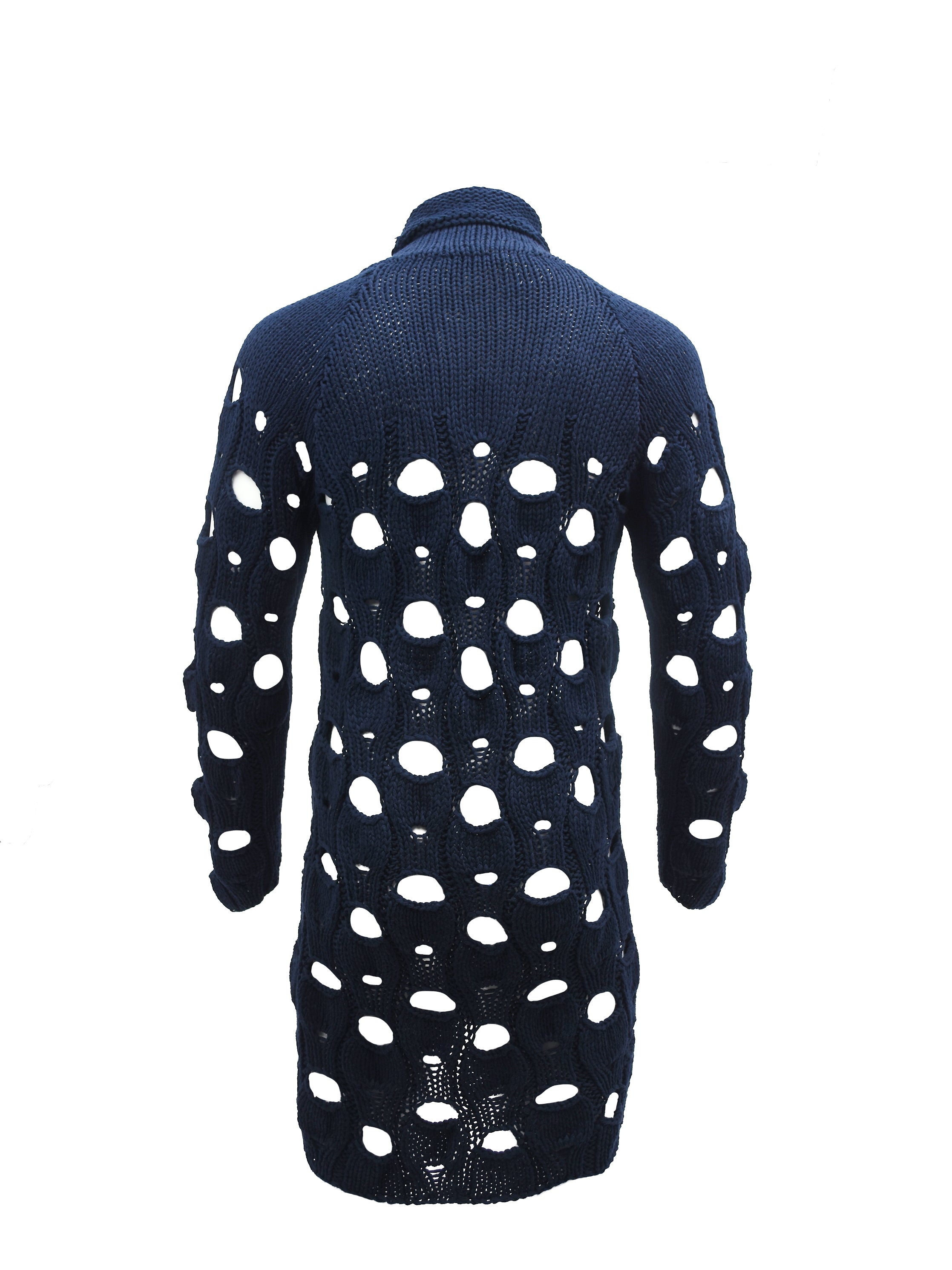 HOLEY KNIT CARDIGAN IN NAVY WITH SIDE ZIP