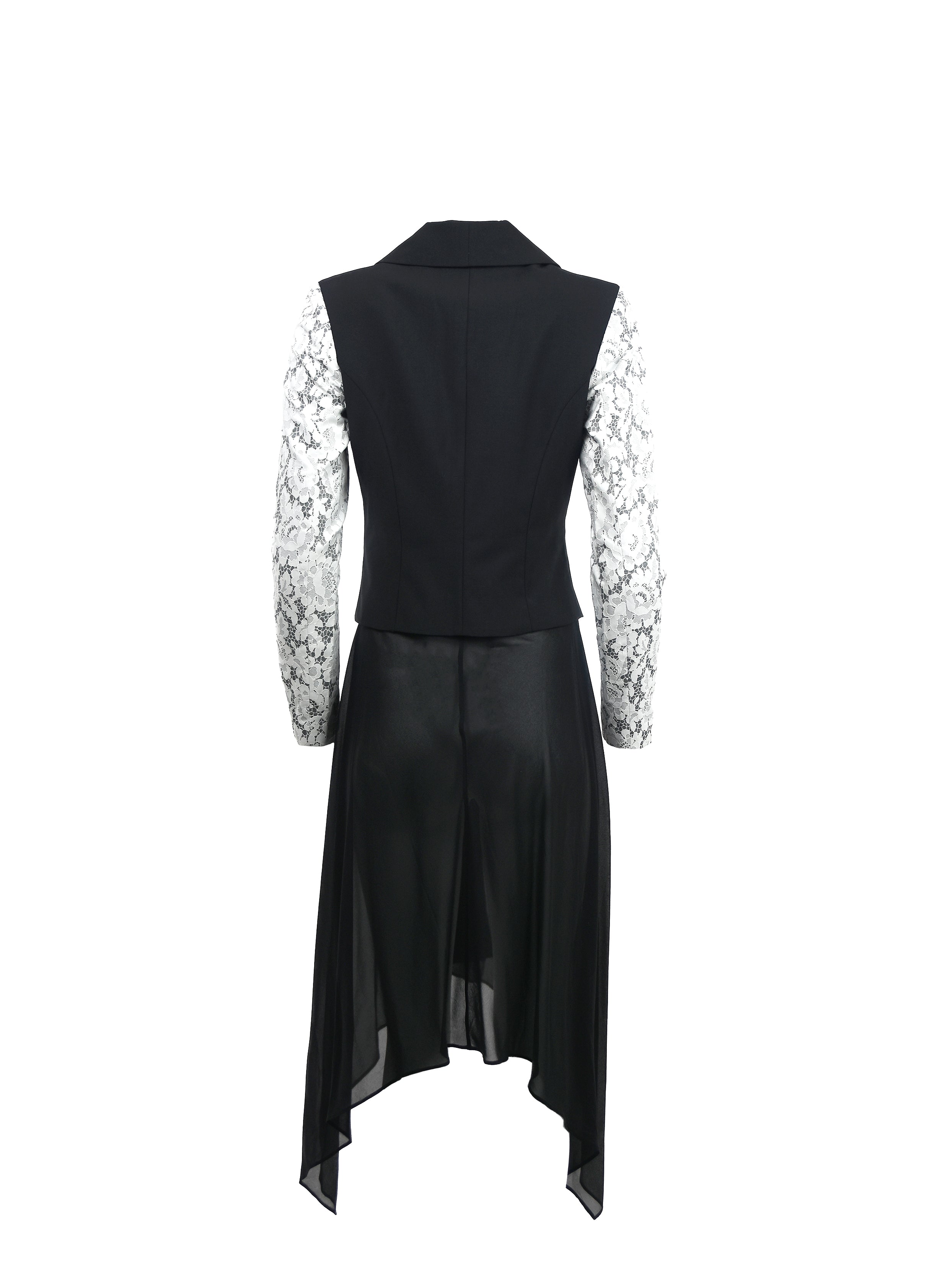 WOMENS BLACK SUIT JACKET WITH LACE SLEEVE APPLIQUE