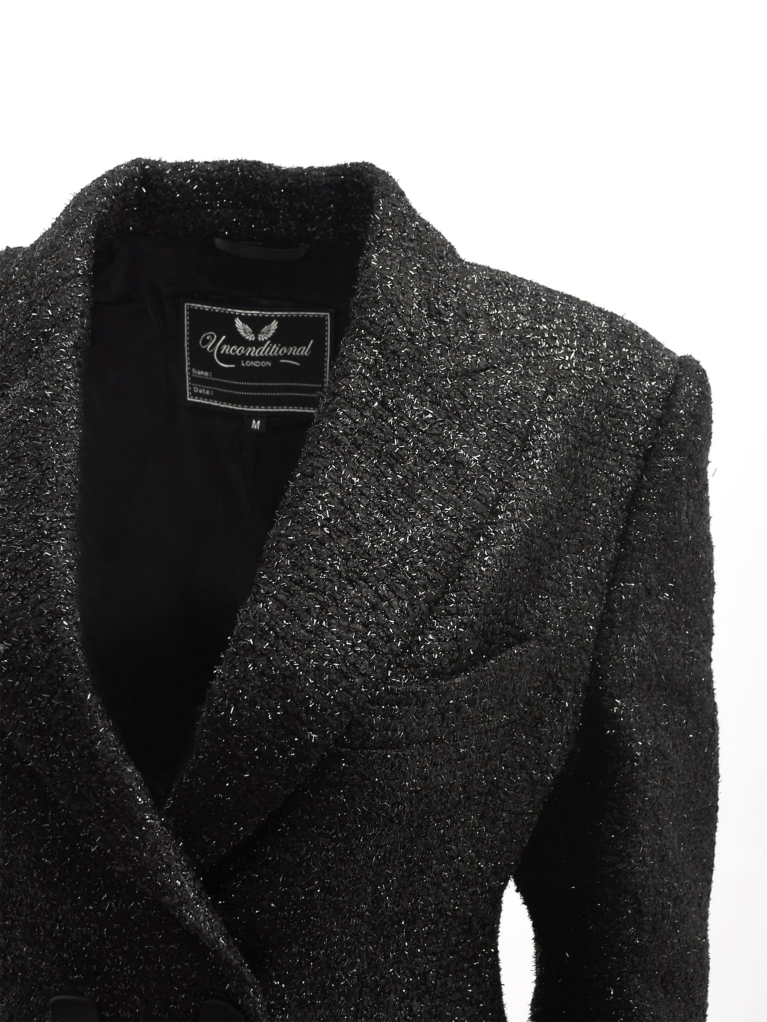 BLACK DRESS COAT WITH SPARKLING WOOL FABRIC