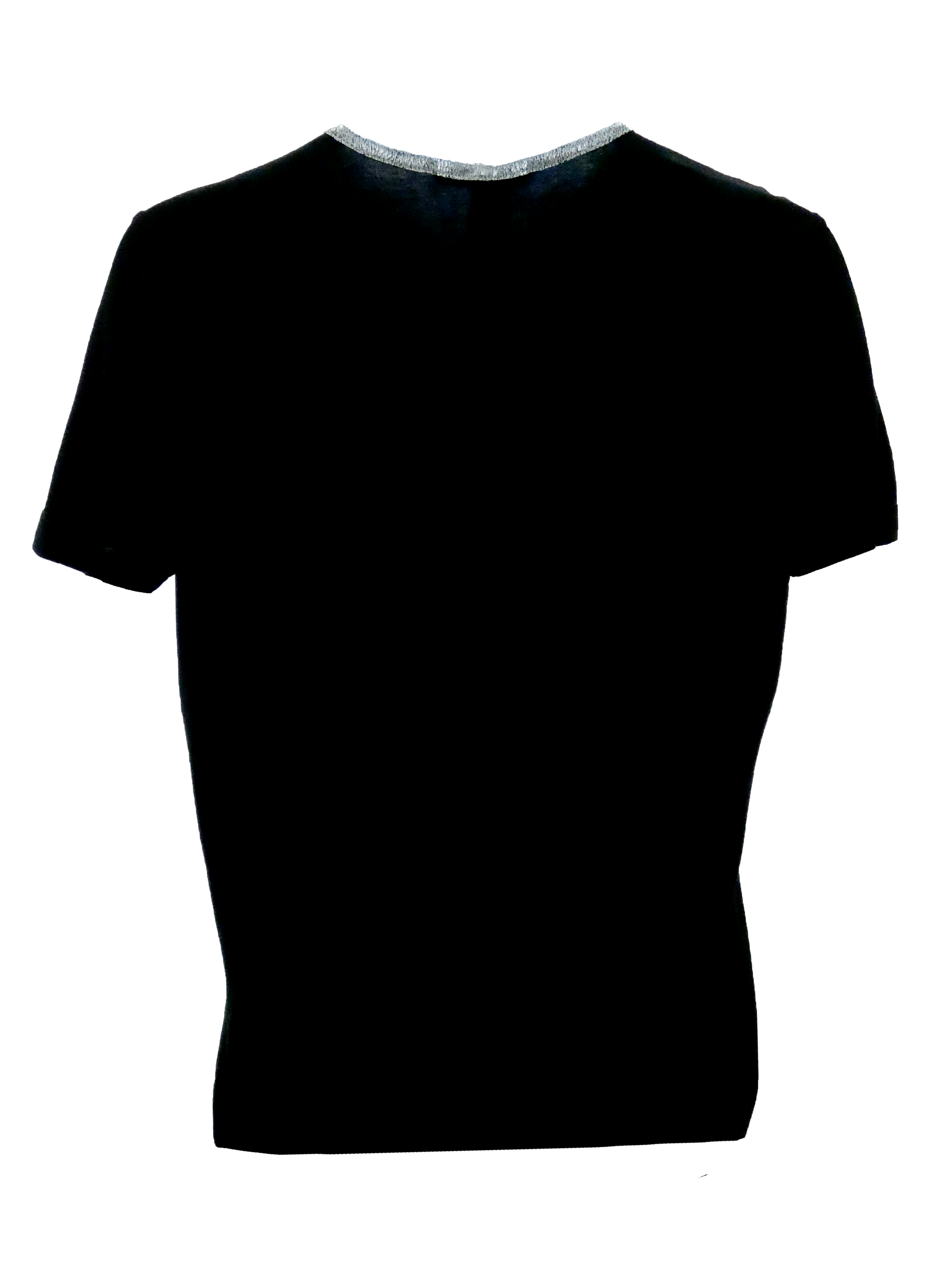 BLACK CREW NECK T-SHIRT WITH SILVER CONTRAST NECK RIB
