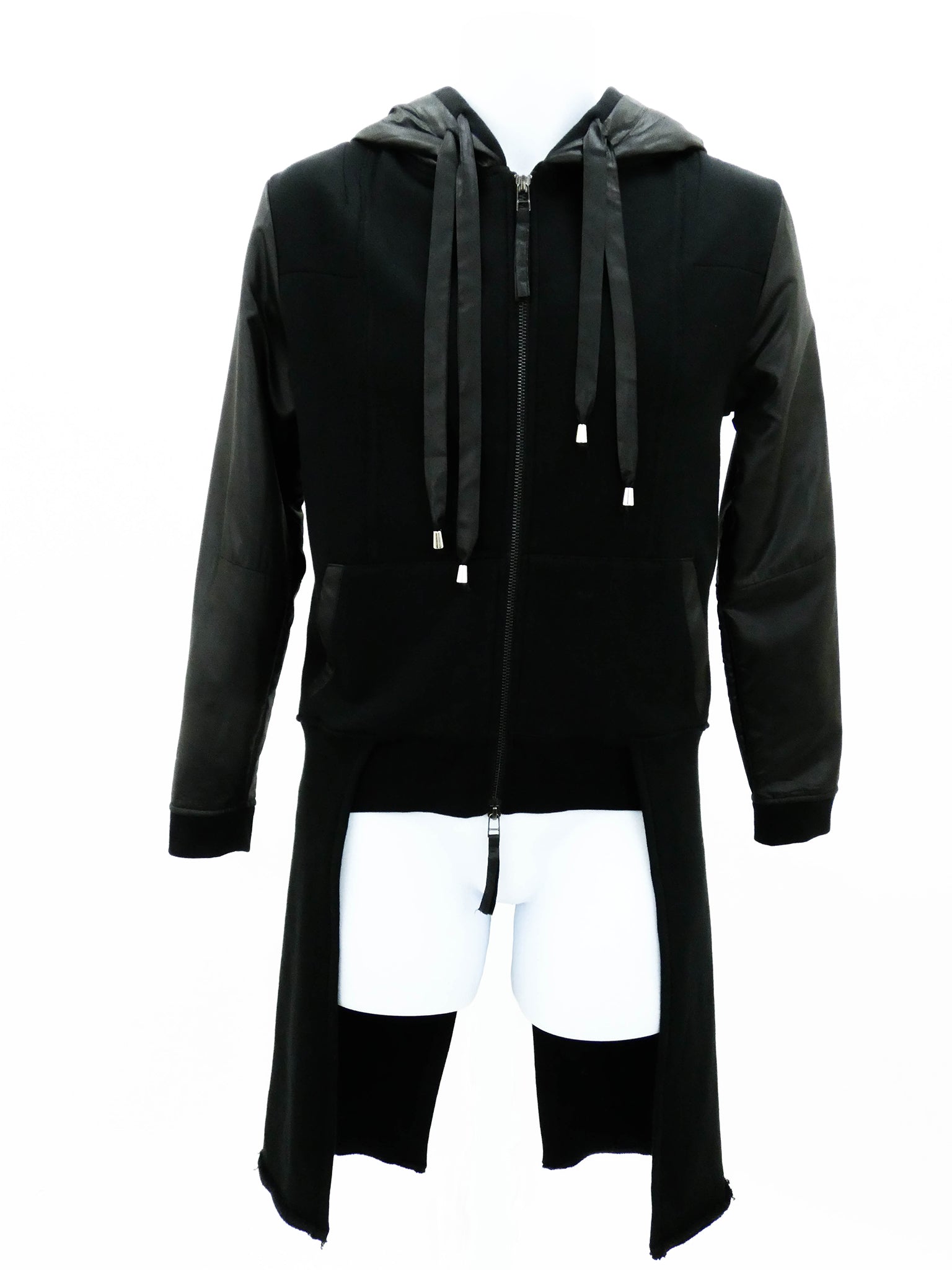 BLACK ZIPPED HOODIE WITH TAIL