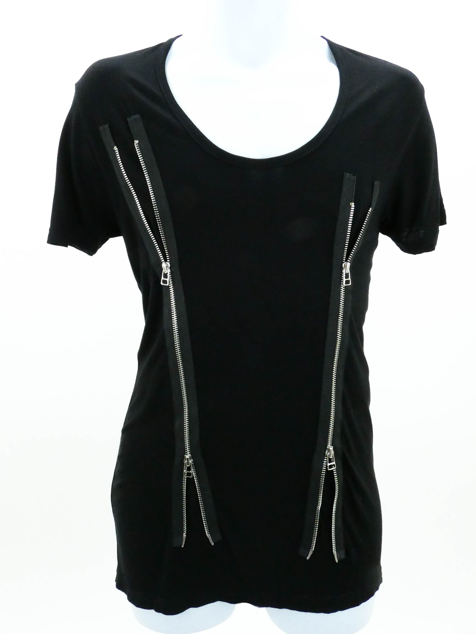 BLACK DOUBLE ZIP T-SHIRT IN RAYON