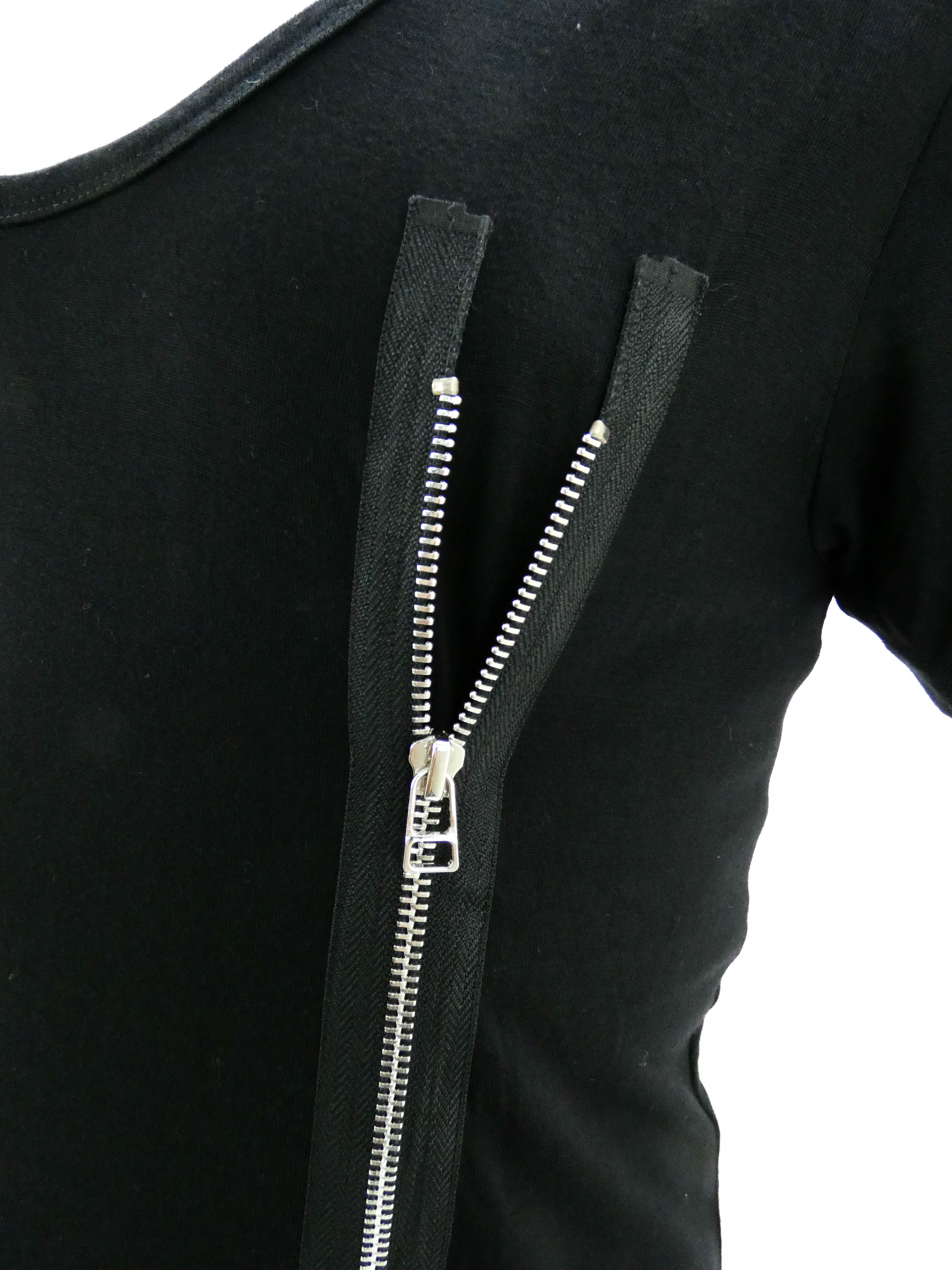 BLACK DOUBLE ZIP T-SHIRT IN RAYON