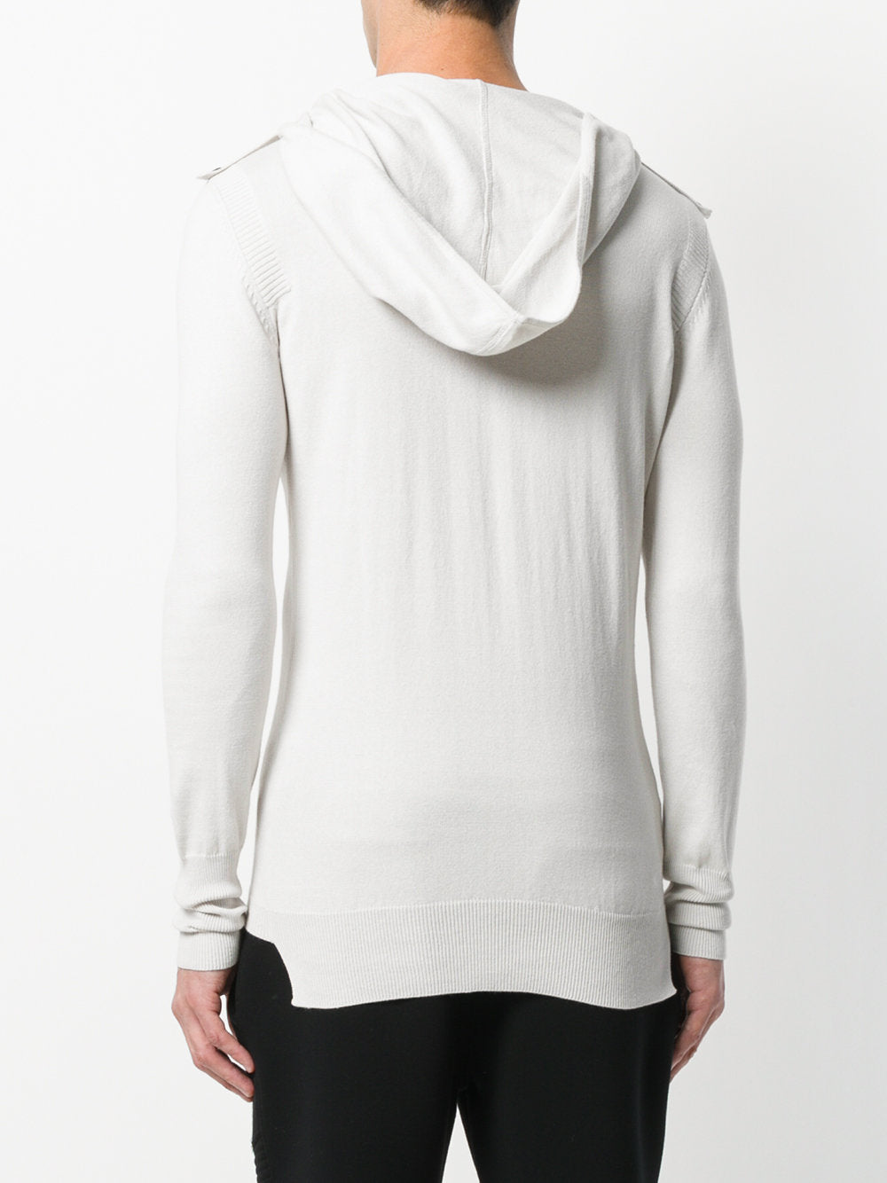 DIRTY WHITE COTTON KNIT GHOST HOODED SWEATER