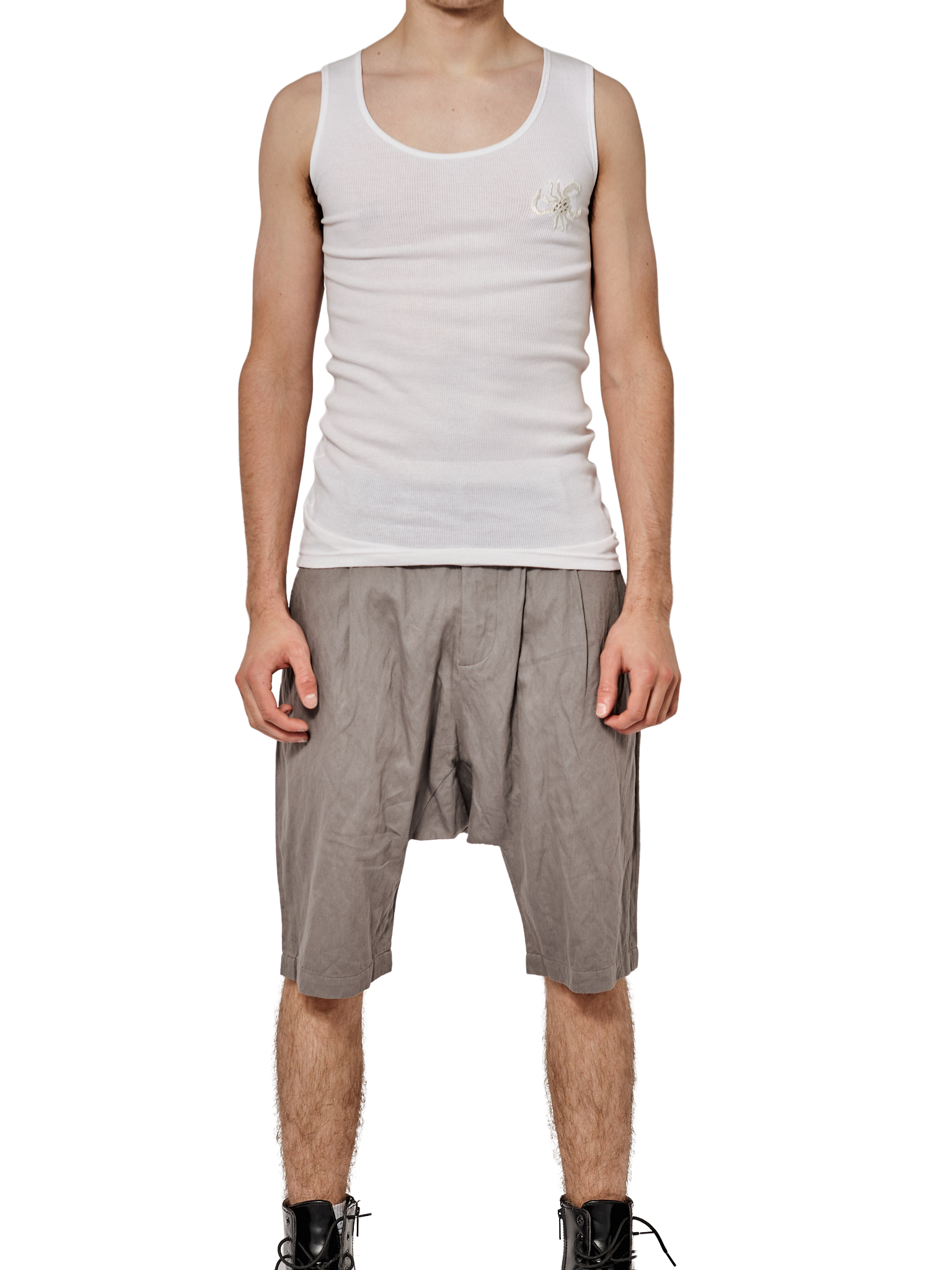 Charcoal Grey Drop Crotch 3/4 Length Shorts
