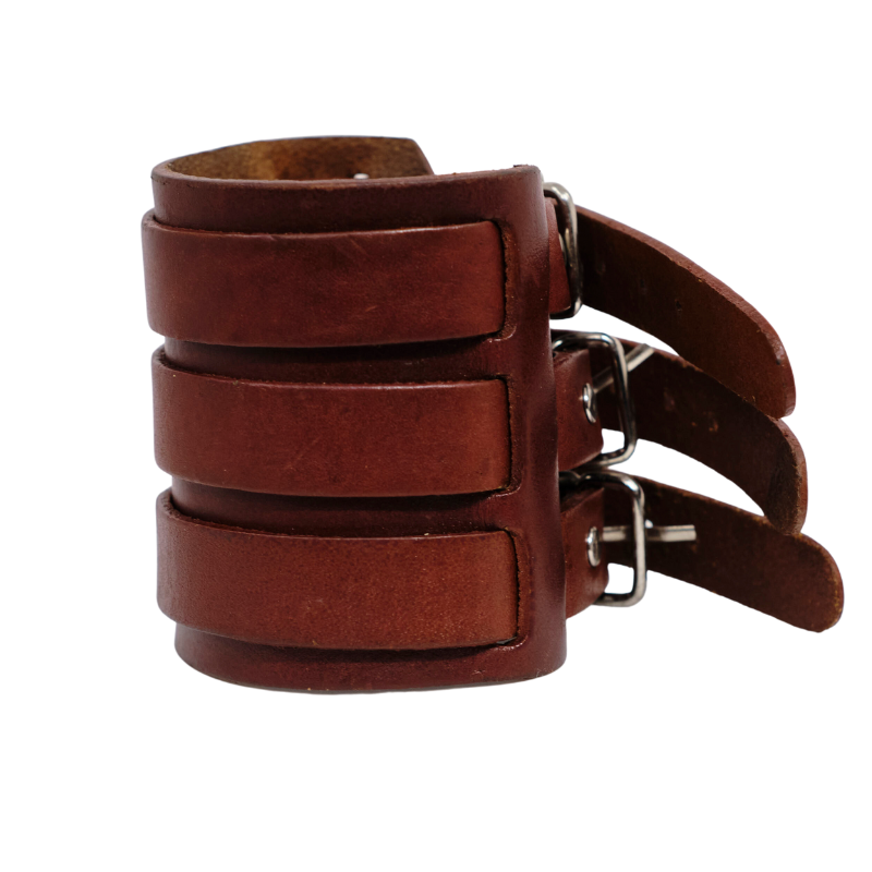 VINTAGE DEEP RED LEATHER THREE BUCKLE CUFF