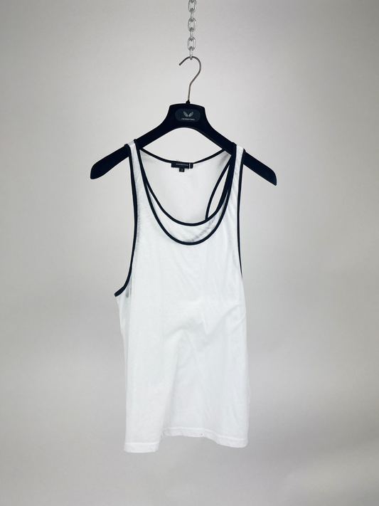 WHITE VEST WITH BLACK PIPING