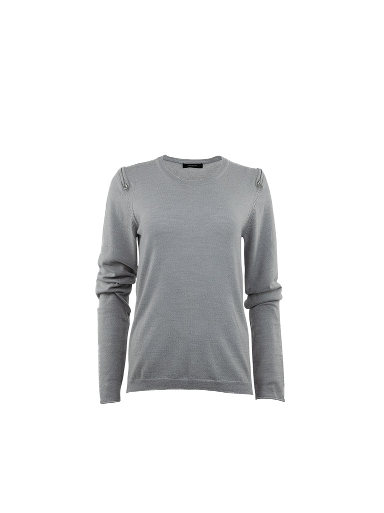 LIGHT GREY WOOL JUMPER WITH SHOULDER ZIP AND TAIL DETAIL