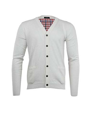 WHITE WITH CHECKERED BACK CARDIGAN