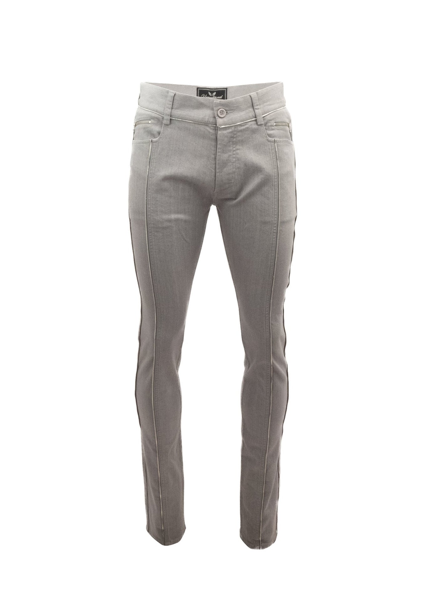 LIGHT GREY JEANS WITH SILVER ZIPS