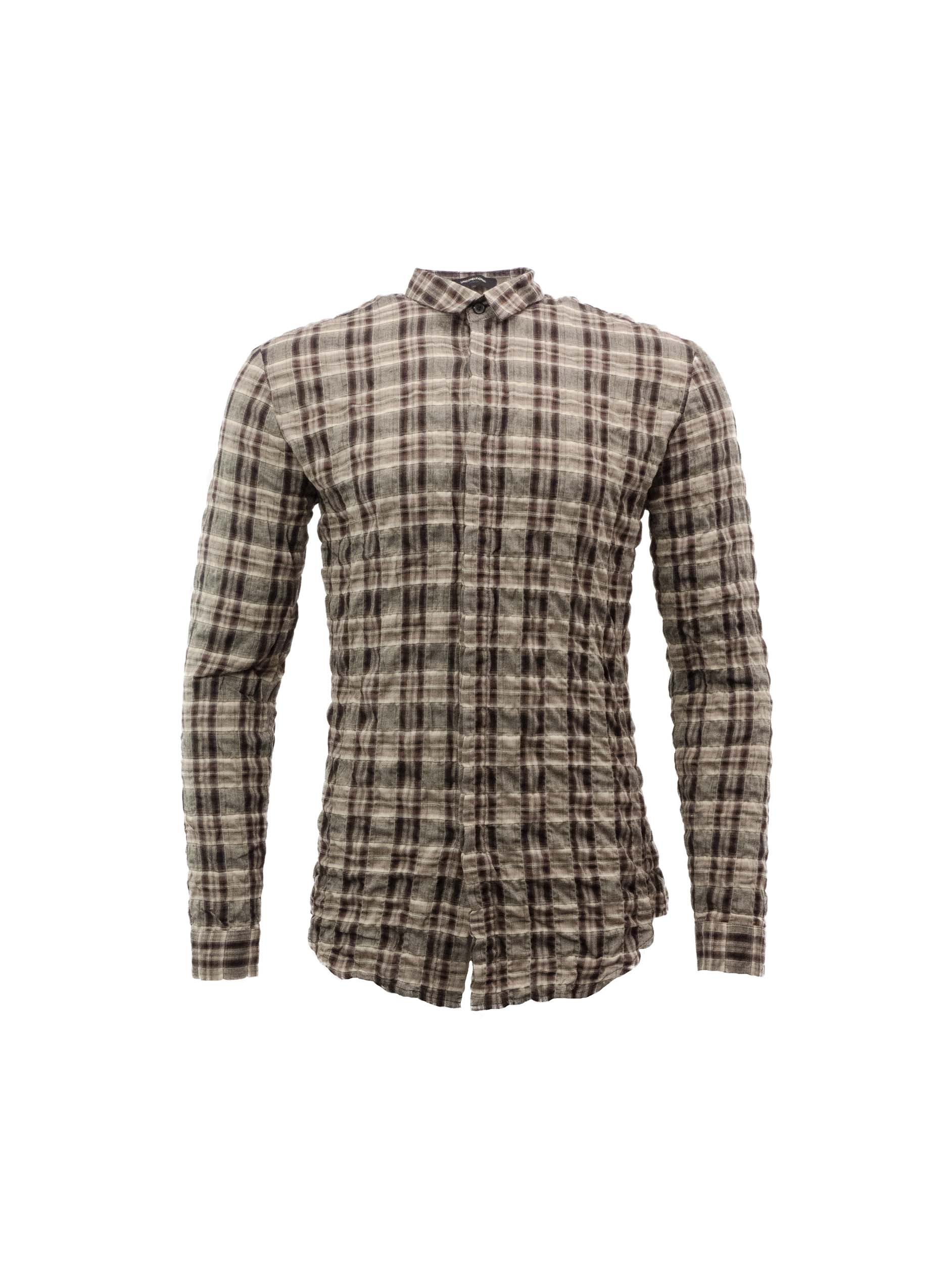 BROWN GREY CHECKED FLANNEL SHIRT