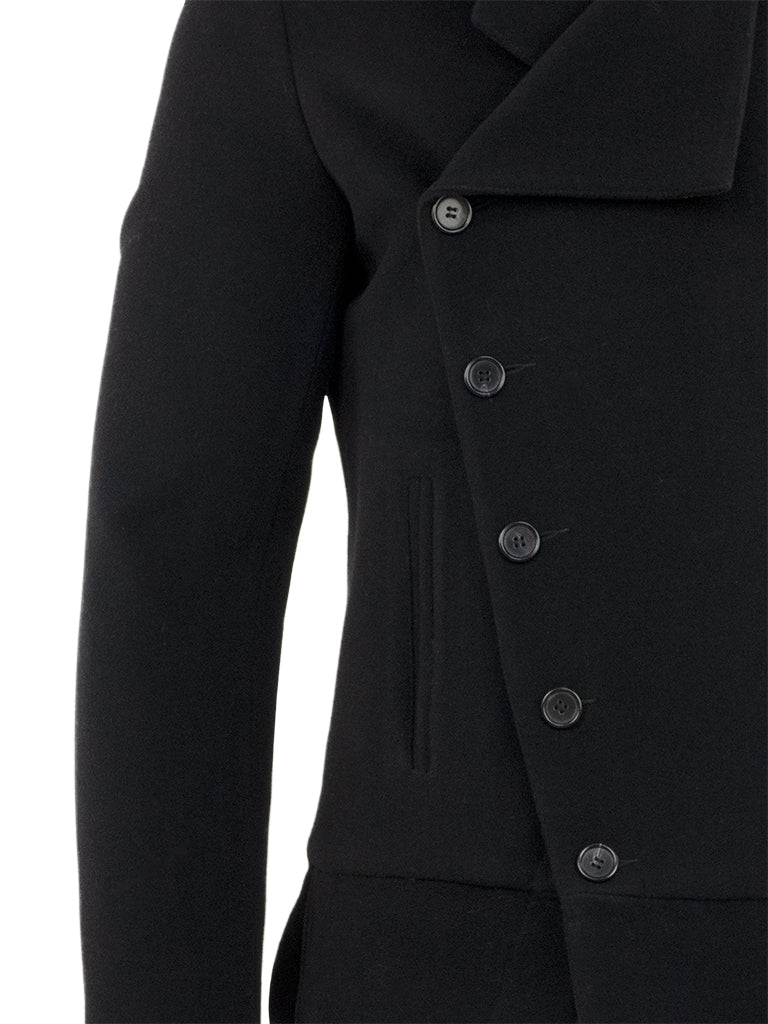 Asymmetric Button Up Wool Jacket in Black