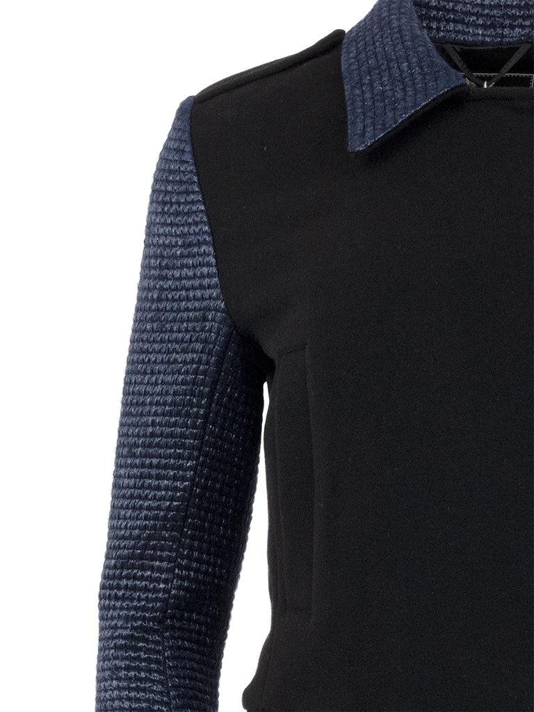 BLACK JACKET WITH BLUE WOVEN SLEEVES